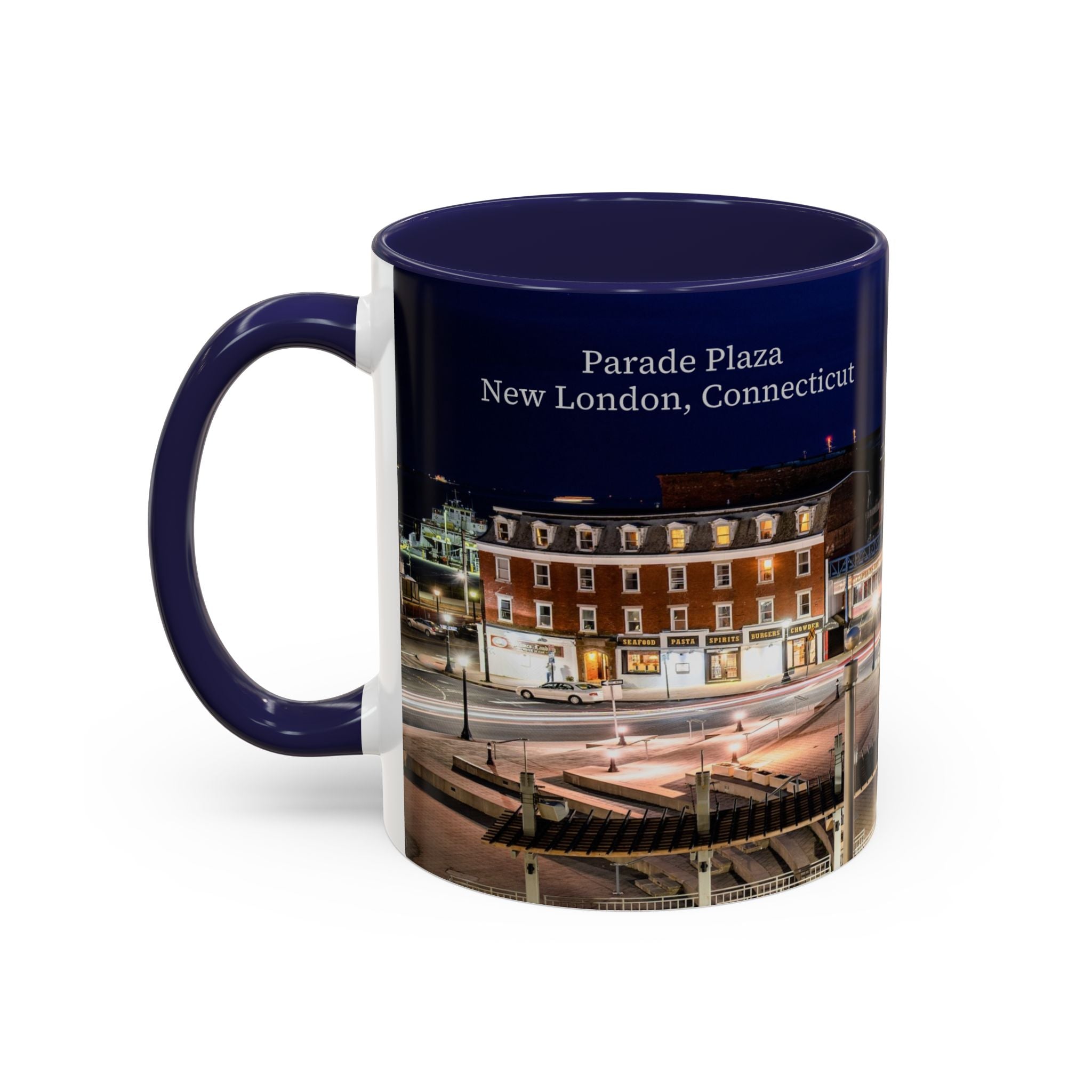 Parade Plaza New London Connecticut Long Exposure Nightscape Accent Coffee Mug — 11/15oz