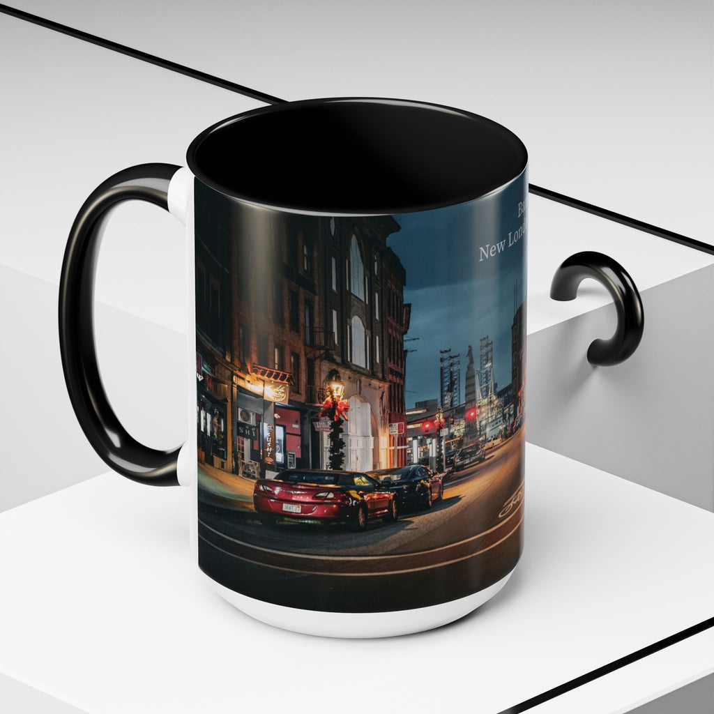 Bank Street New London Bank Street Night Café Accent Coffee Mug — Vintage Main Street Evening Photo (11/15oz)