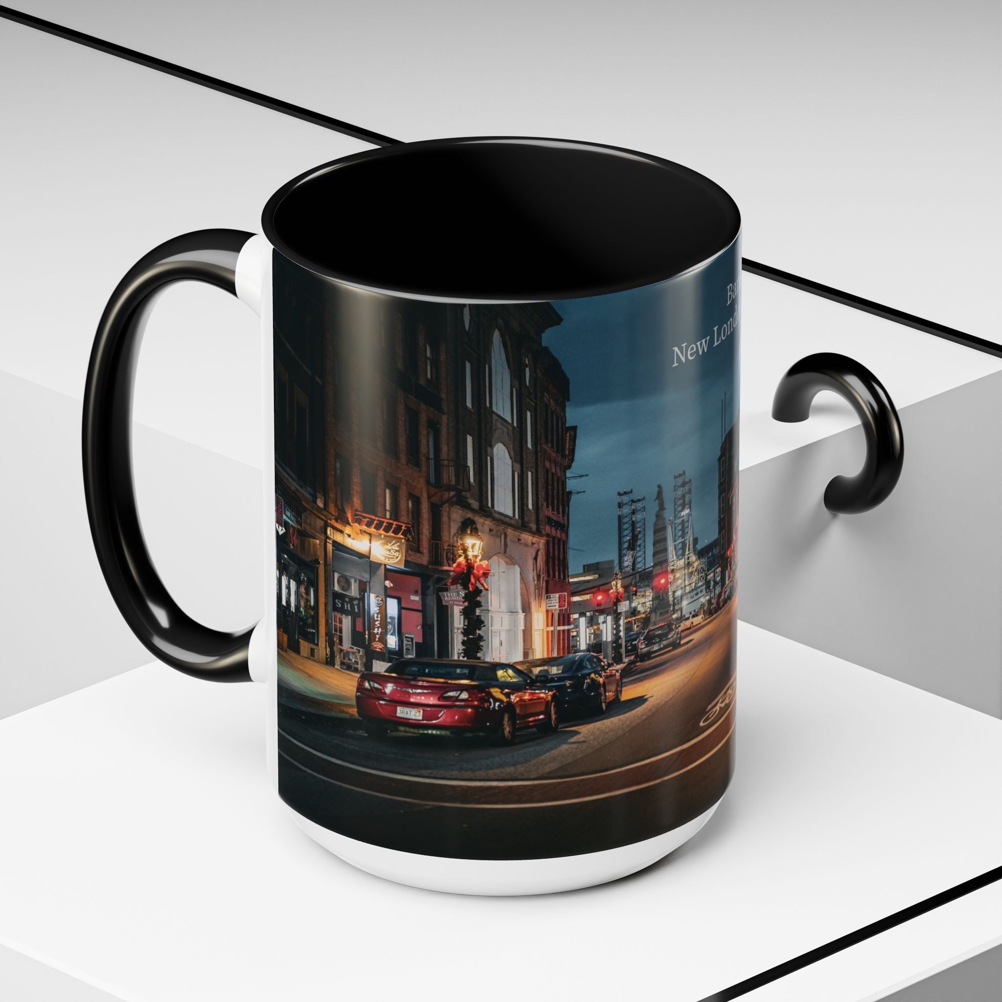 Bank Street New London Bank Street Night Café Accent Coffee Mug — Vintage Main Street Evening Photo (11/15oz)