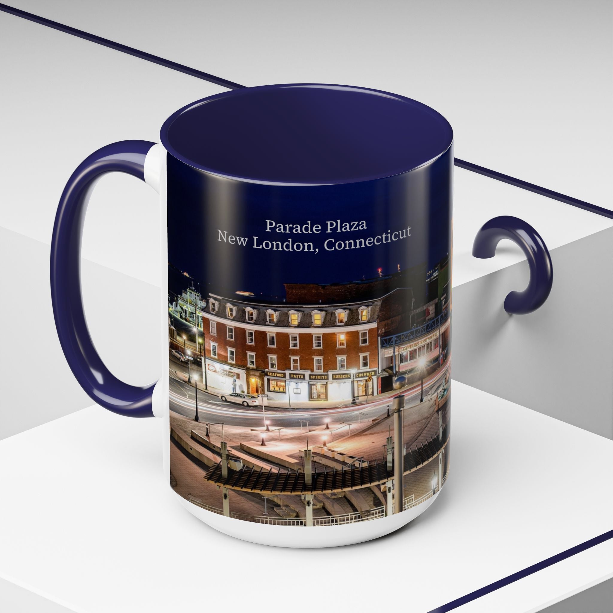 Parade Plaza New London Connecticut Long Exposure Nightscape Accent Coffee Mug — 11/15oz