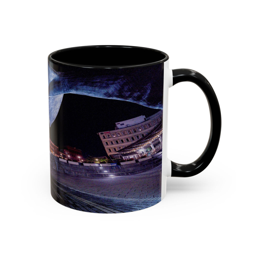 Parade Plaza New London Whale Tail Nightscape Coffee Mug — Waterfront Lights & Sculpture Accent Mug (11/15oz)