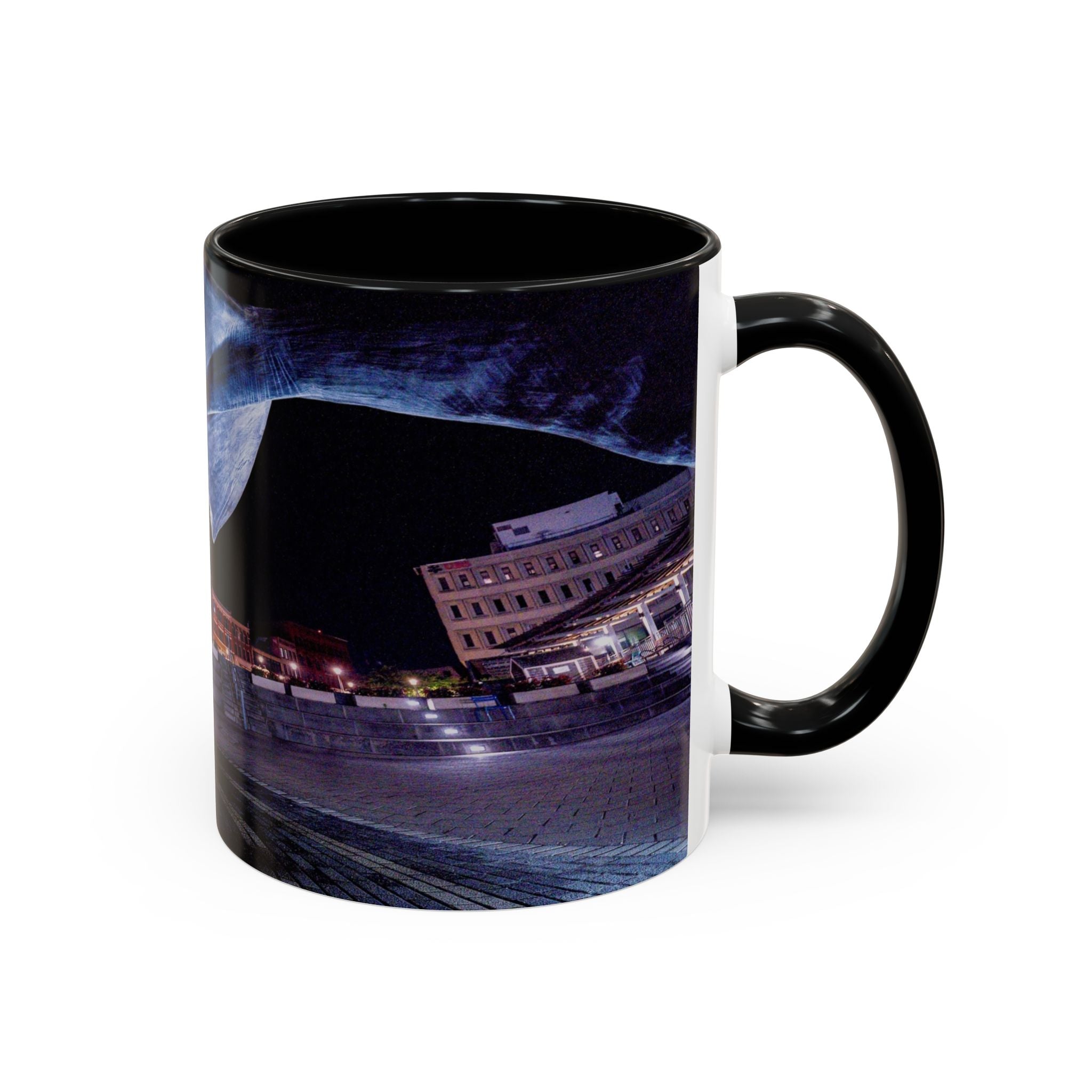 Parade Plaza New London Whale Tail Nightscape Coffee Mug — Waterfront Lights & Sculpture Accent Mug (11/15oz)