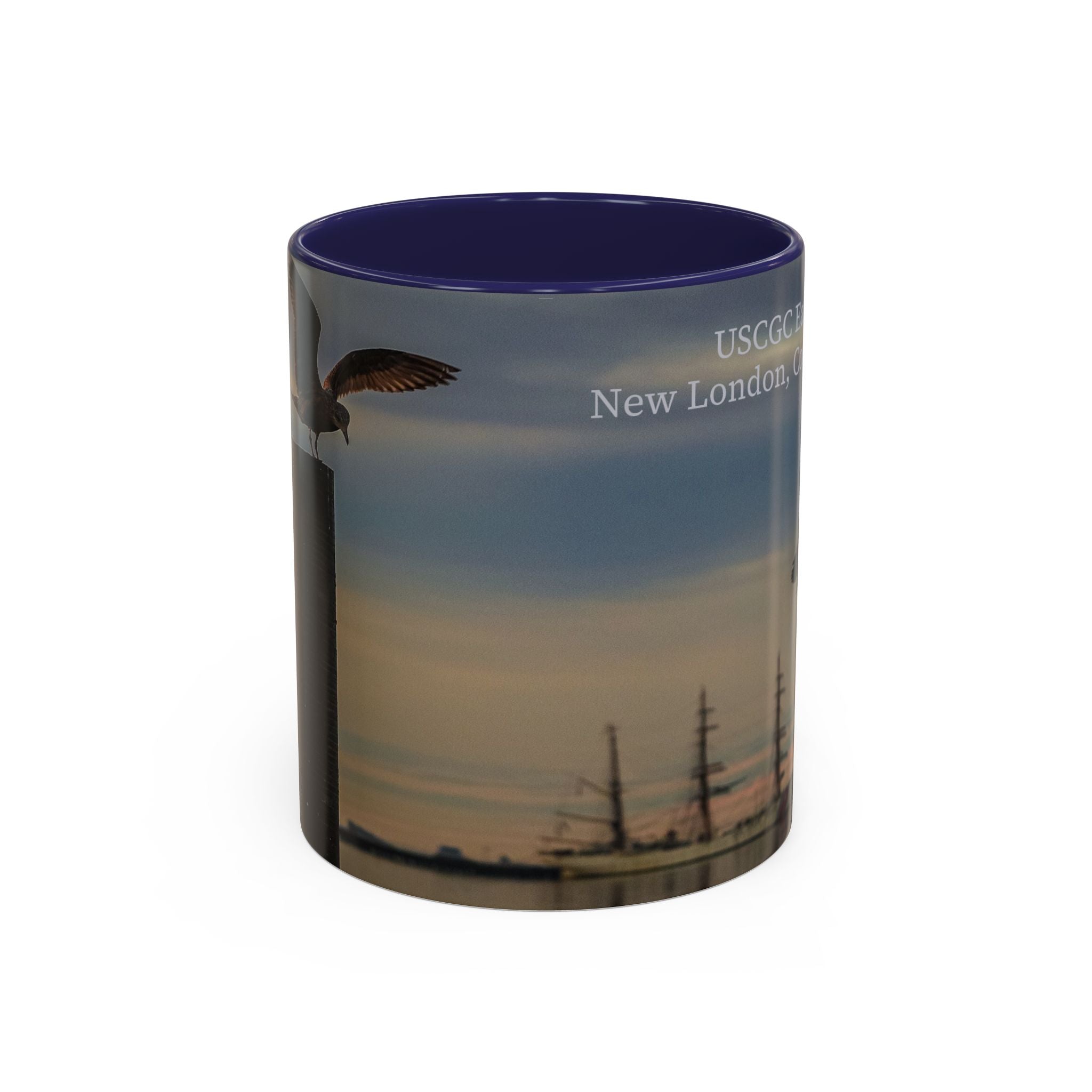 USCGC Eagle New London Seagull Sunset Accent Coffee Mug — Scenic Beach Bird Photography, 11/15oz