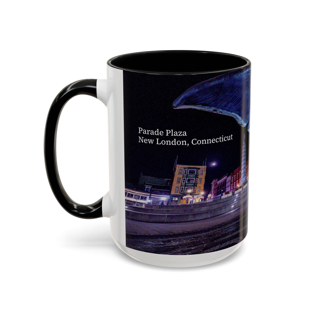 Parade Plaza New London Whale Tail Nightscape Coffee Mug — Waterfront Lights & Sculpture Accent Mug (11/15oz)