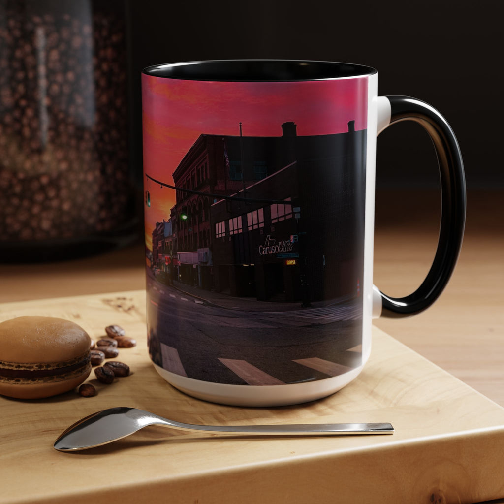 New London Eugene Oneil Sunrise Main Coffee Mug — Colorful Downtown Scenic Ceramic Mug (11oz/15oz)