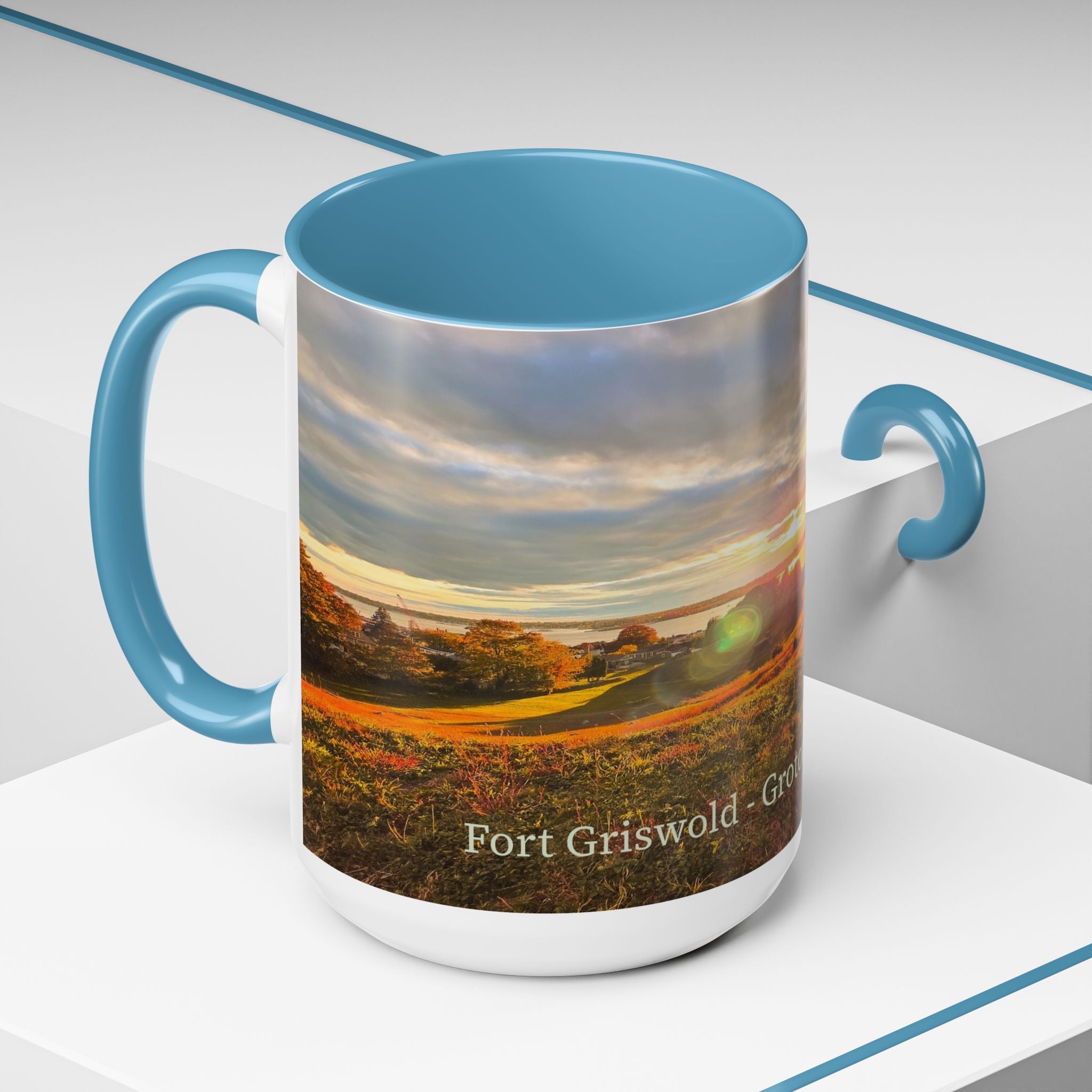 Fort Griswold - Groton Connecticut Sunset Accent Coffee Mug — Scenic Sunrise Landscape Ceramic Mug (11/15oz)