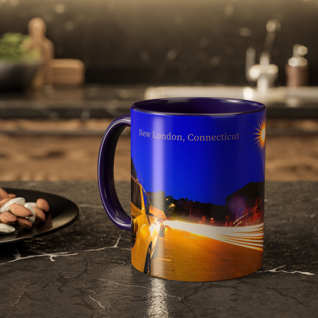 Songs of Our City Mural New London City Nightscape Coffee Mug — Colorful Long-Exposure Street Art (11oz, 15oz)