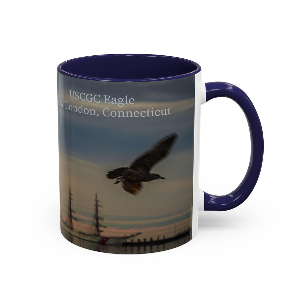 USCGC Eagle New London Seagull Sunset Accent Coffee Mug — Scenic Beach Bird Photography, 11/15oz