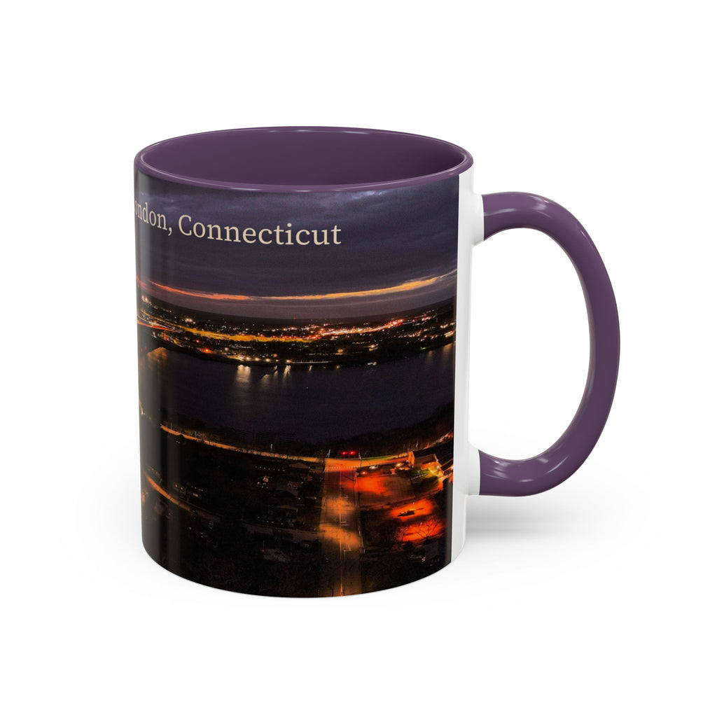 Gold Star Bridge New London Connecticut Nightscape Coffee Mug – Scenic River & Bridge Night Lights (11/15oz)