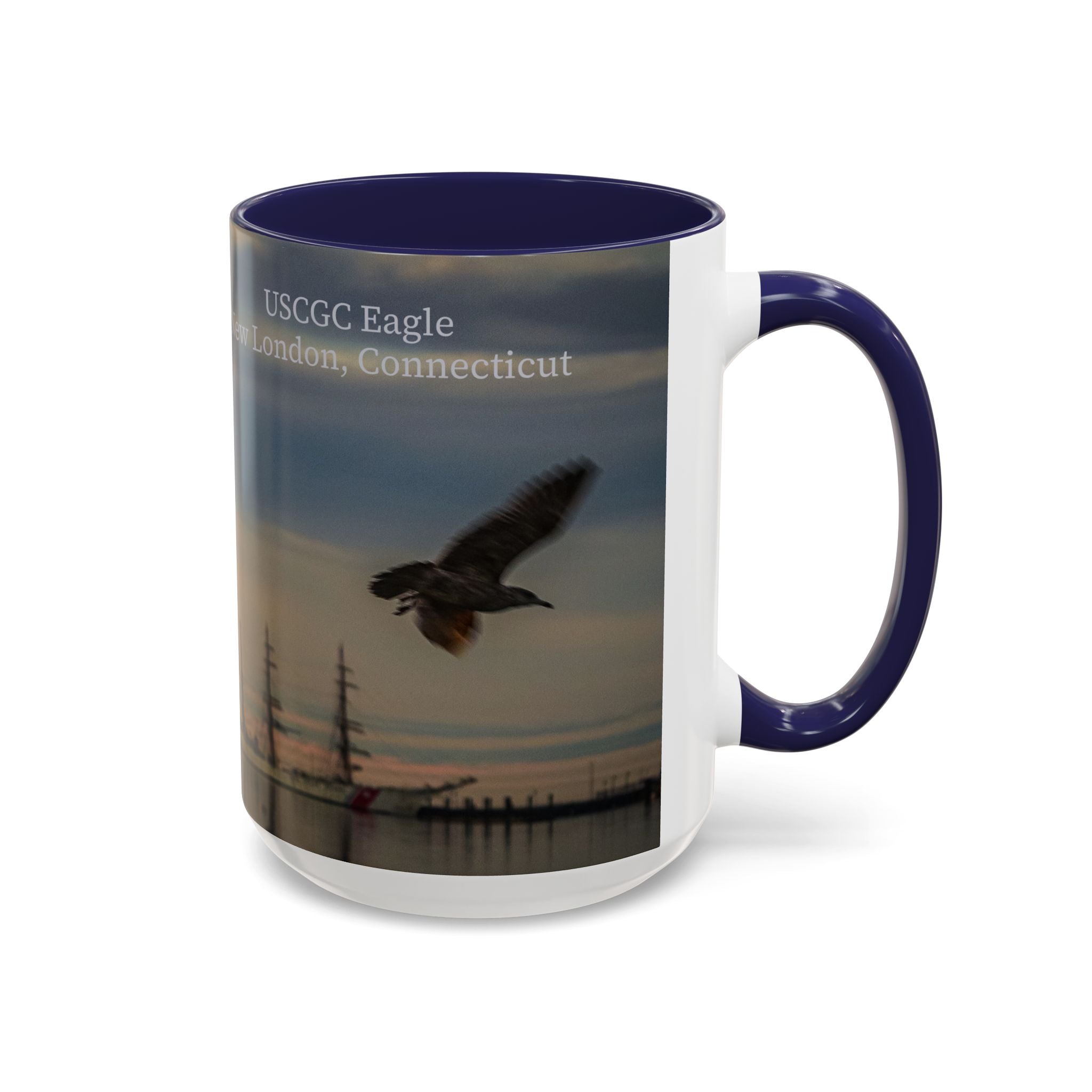 USCGC Eagle New London Seagull Sunset Accent Coffee Mug — Scenic Beach Bird Photography, 11/15oz