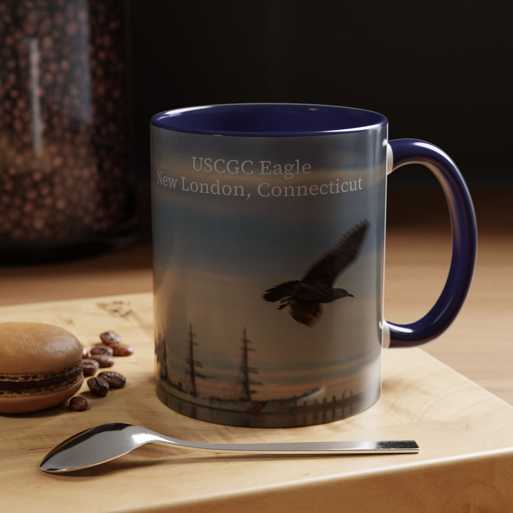 USCGC Eagle New London Seagull Sunset Accent Coffee Mug — Scenic Beach Bird Photography, 11/15oz