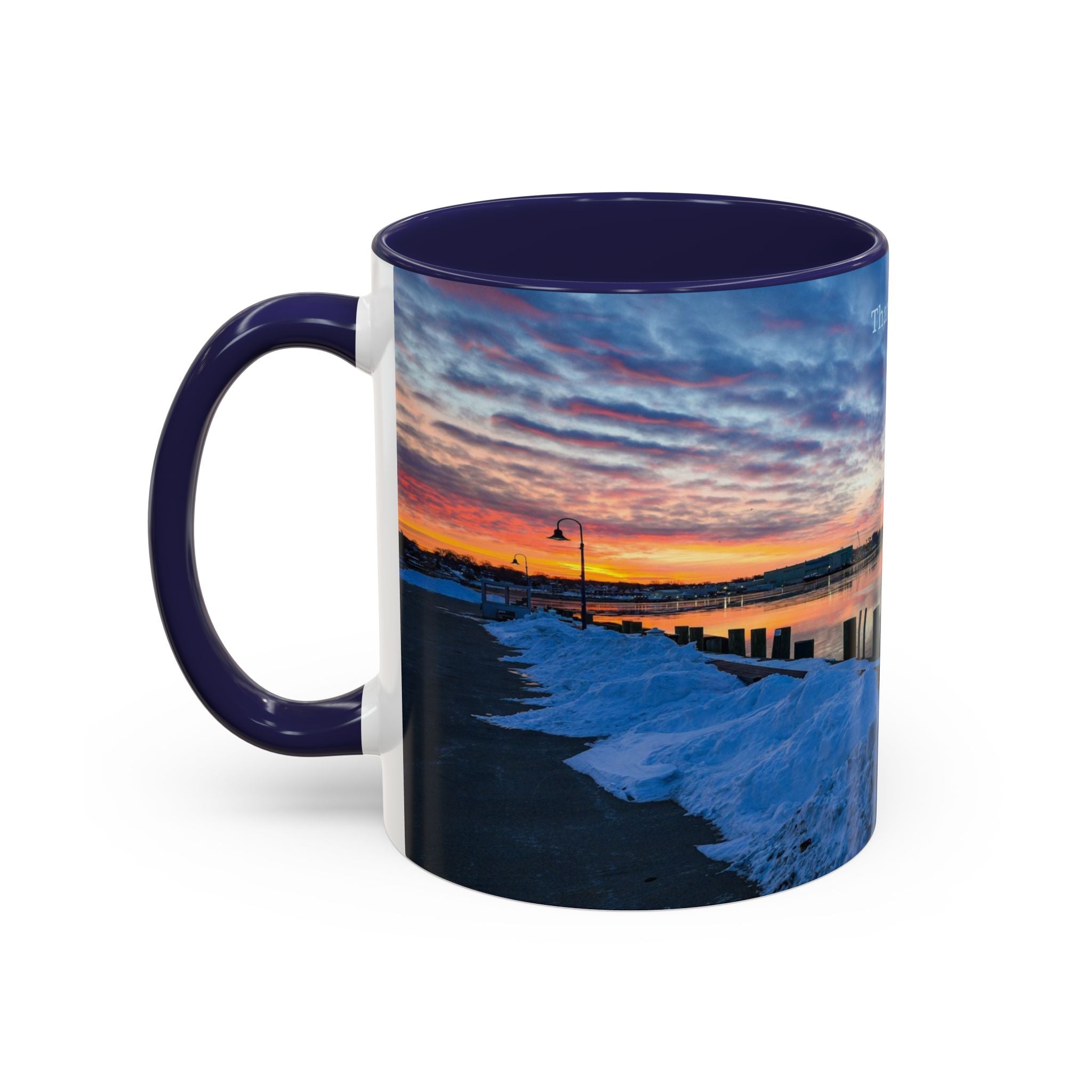 Thames River - New London Connecticut Scenic Coffee Mug — Sunrise Harbor Photo Accent Mug (11/15oz)