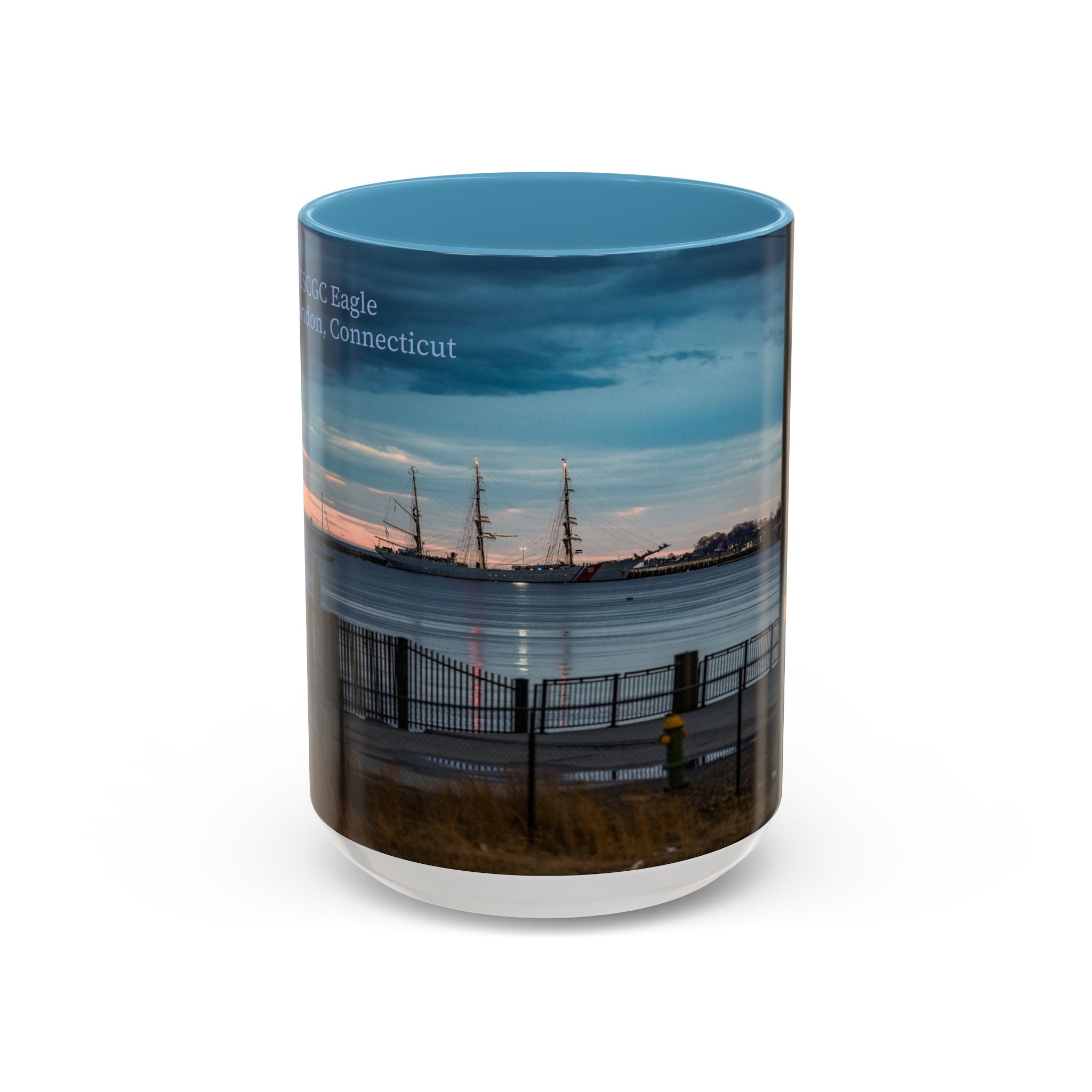 USCGC Eagle New London Connecticut Harbor Sunset Accent Coffee Mug — Scenic Waterfront Photo Mug (11/15oz)