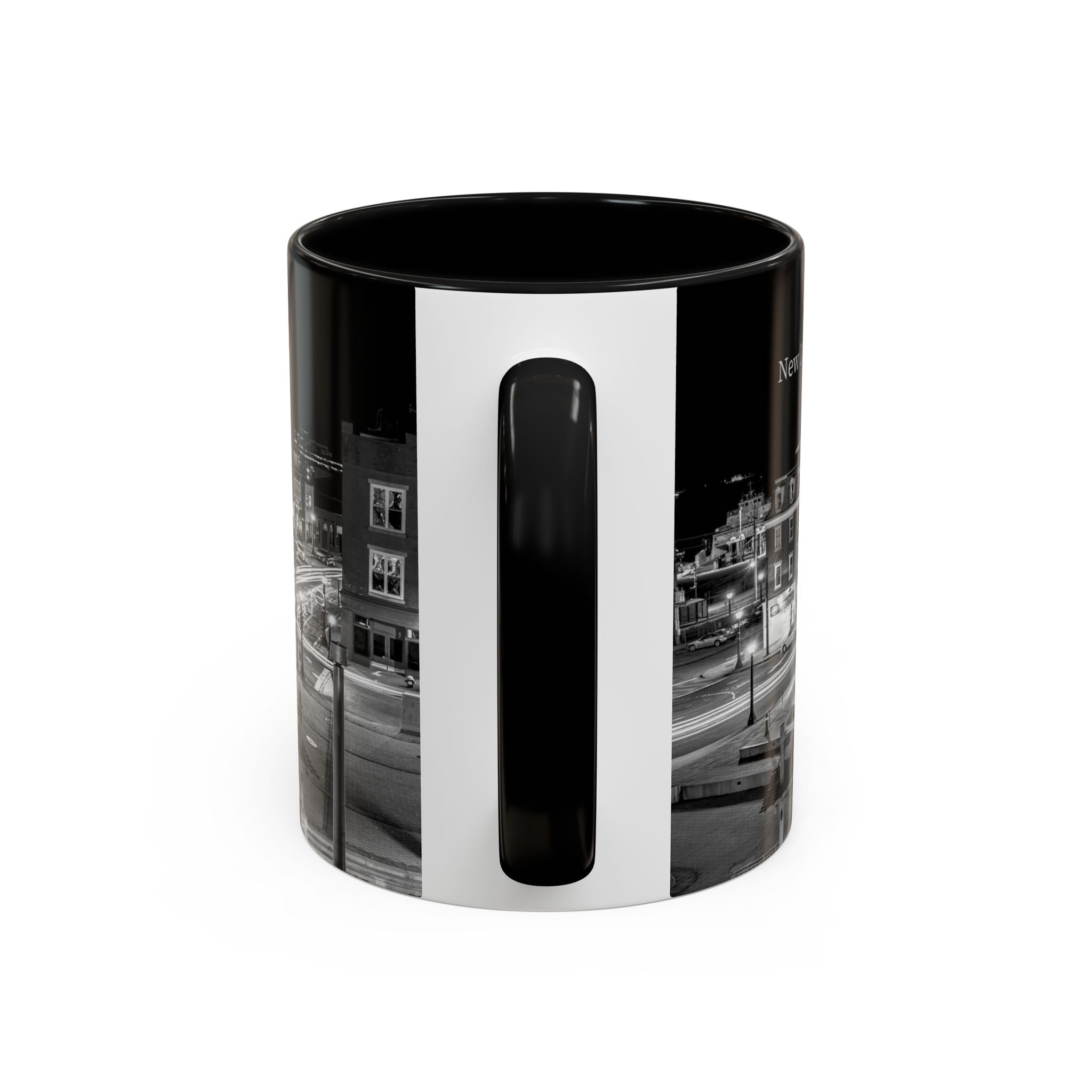 Parade Plaza New London Connecticut Long Exposure Nightscape Coffee Mug — Black & White City Photo Accent Mug (11/15oz)