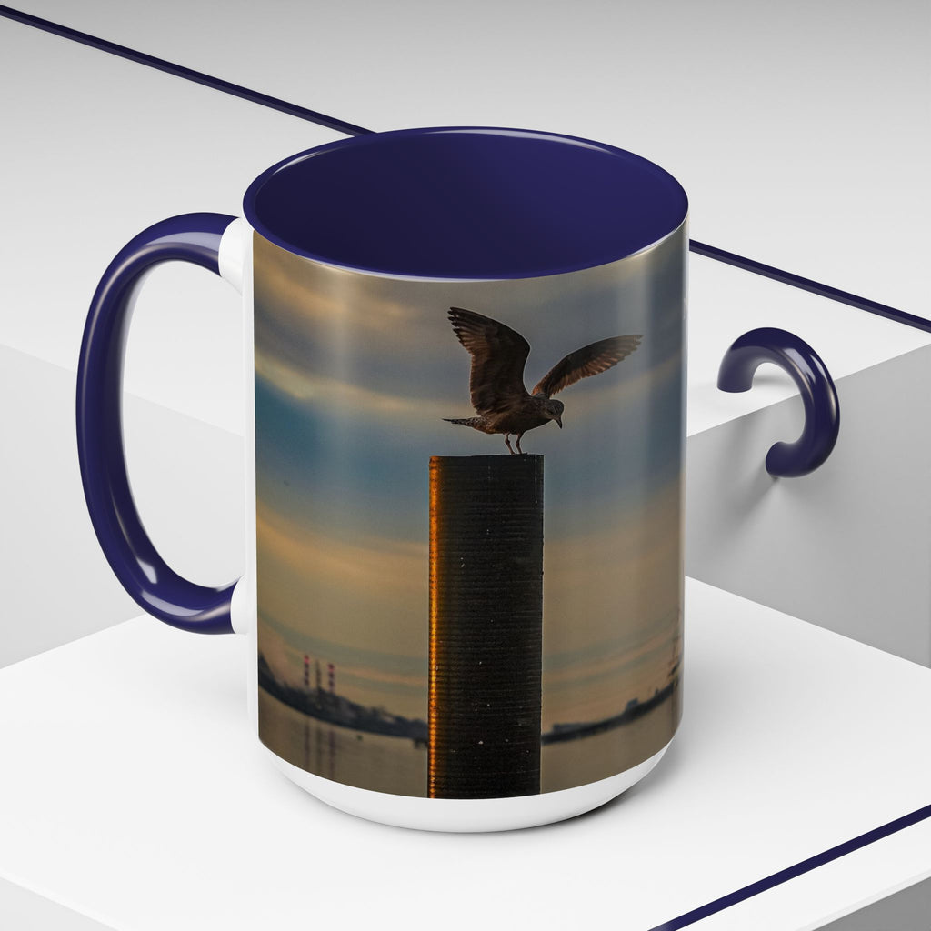 USCGC Eagle New London Seagull Sunset Accent Coffee Mug — Scenic Beach Bird Photography, 11/15oz
