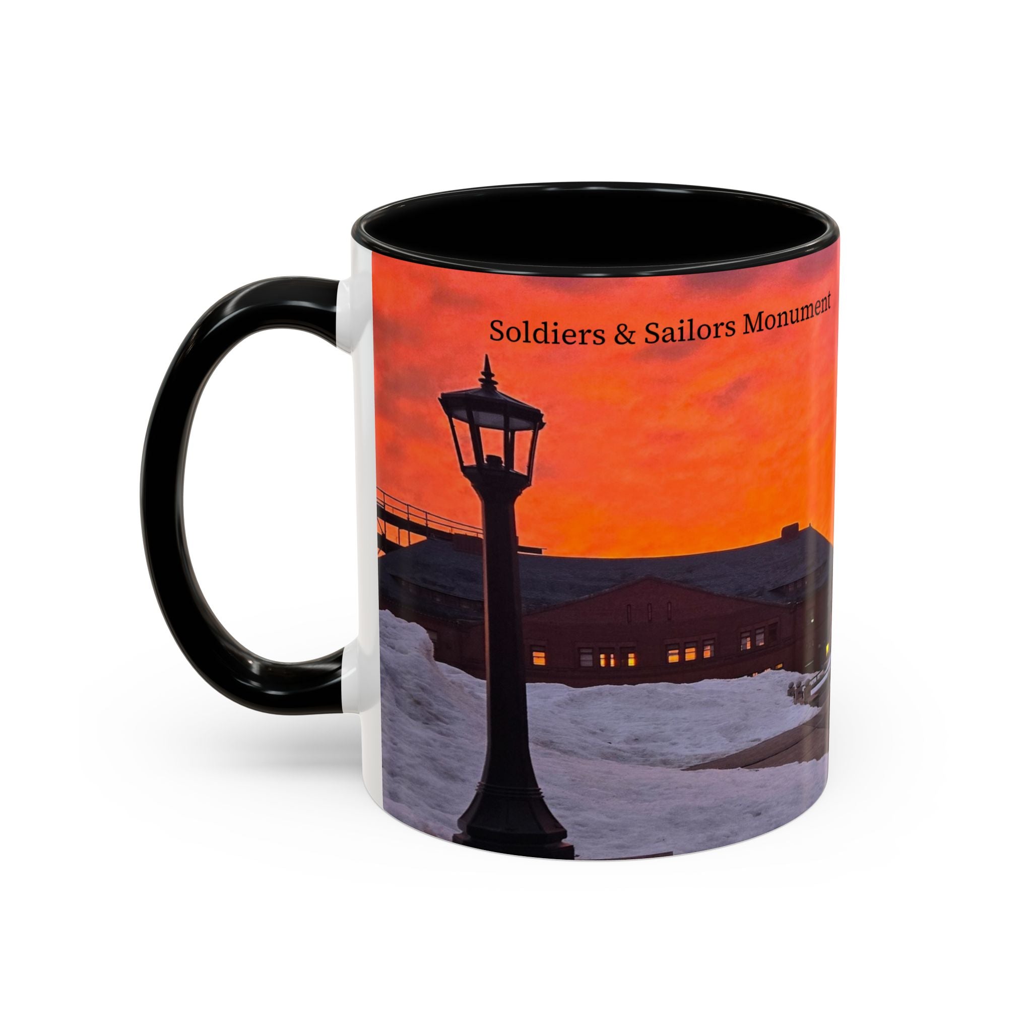Soldiers and Sailors Monument New London Sunrise Coffee Mug — Scenic Downtown Monument Sunset Accent Mug (11/15oz)