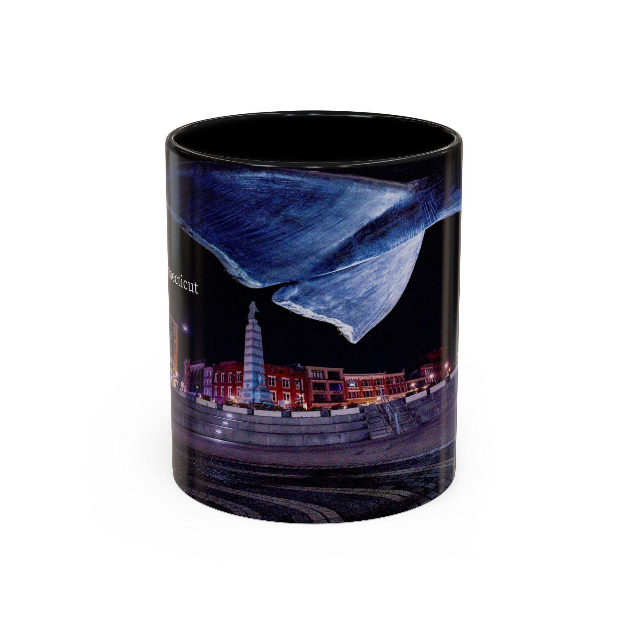 Parade Plaza New London Whale Tail Nightscape Coffee Mug — Waterfront Lights & Sculpture Accent Mug (11/15oz)