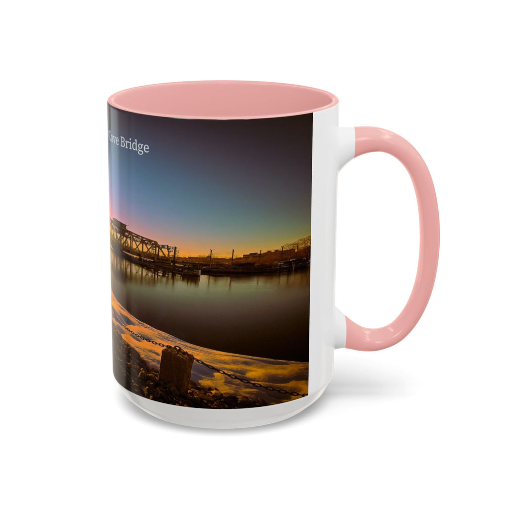 Shaws Cove Bridge - New london Connecticut Accent Coffee Mug — Scenic Sunrise Bridge Photo, 11/15oz