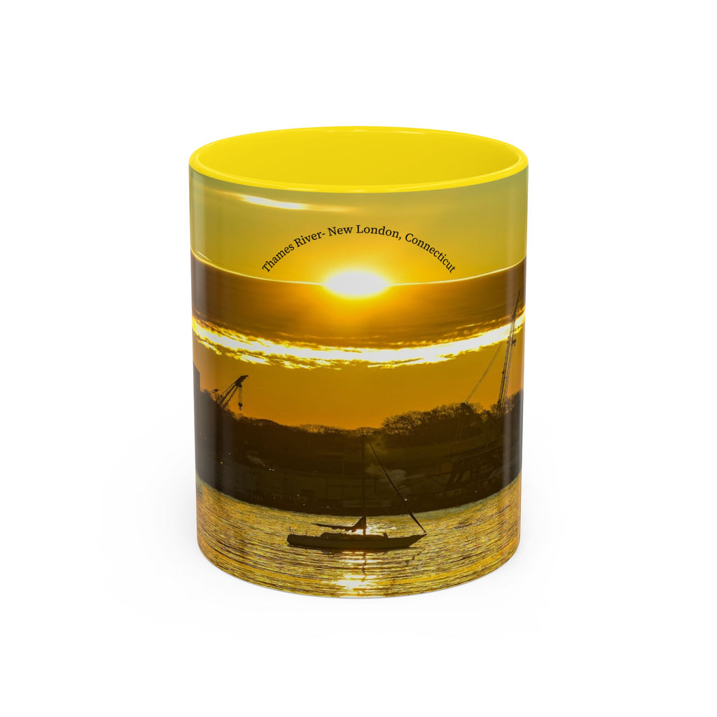 Thames River - New London, Connecticut Accent Coffee Mug — Golden Boat Sunrise Photography (11/15 oz)