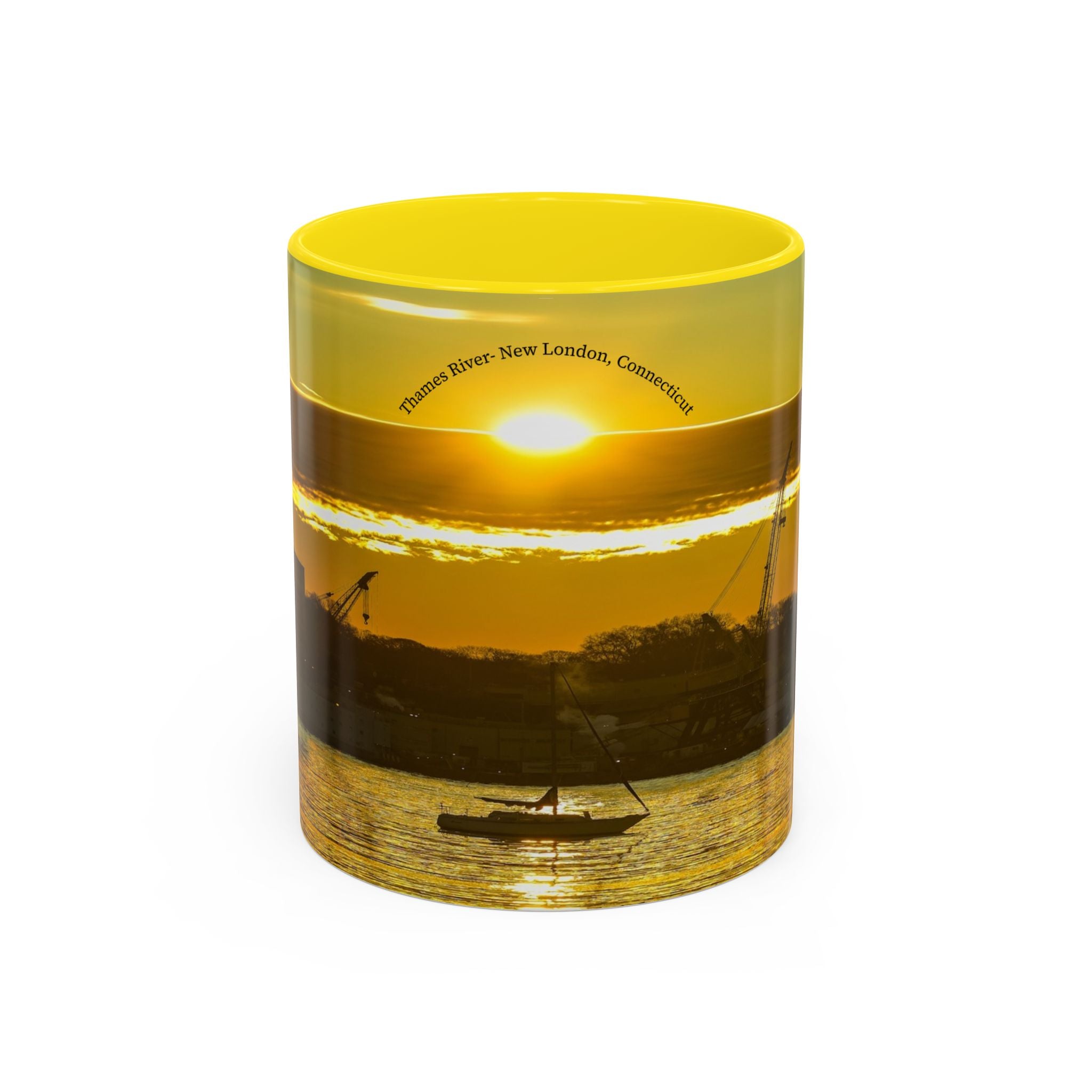 Thames River - New London, Connecticut Accent Coffee Mug — Golden Boat Sunrise Photography (11/15 oz)