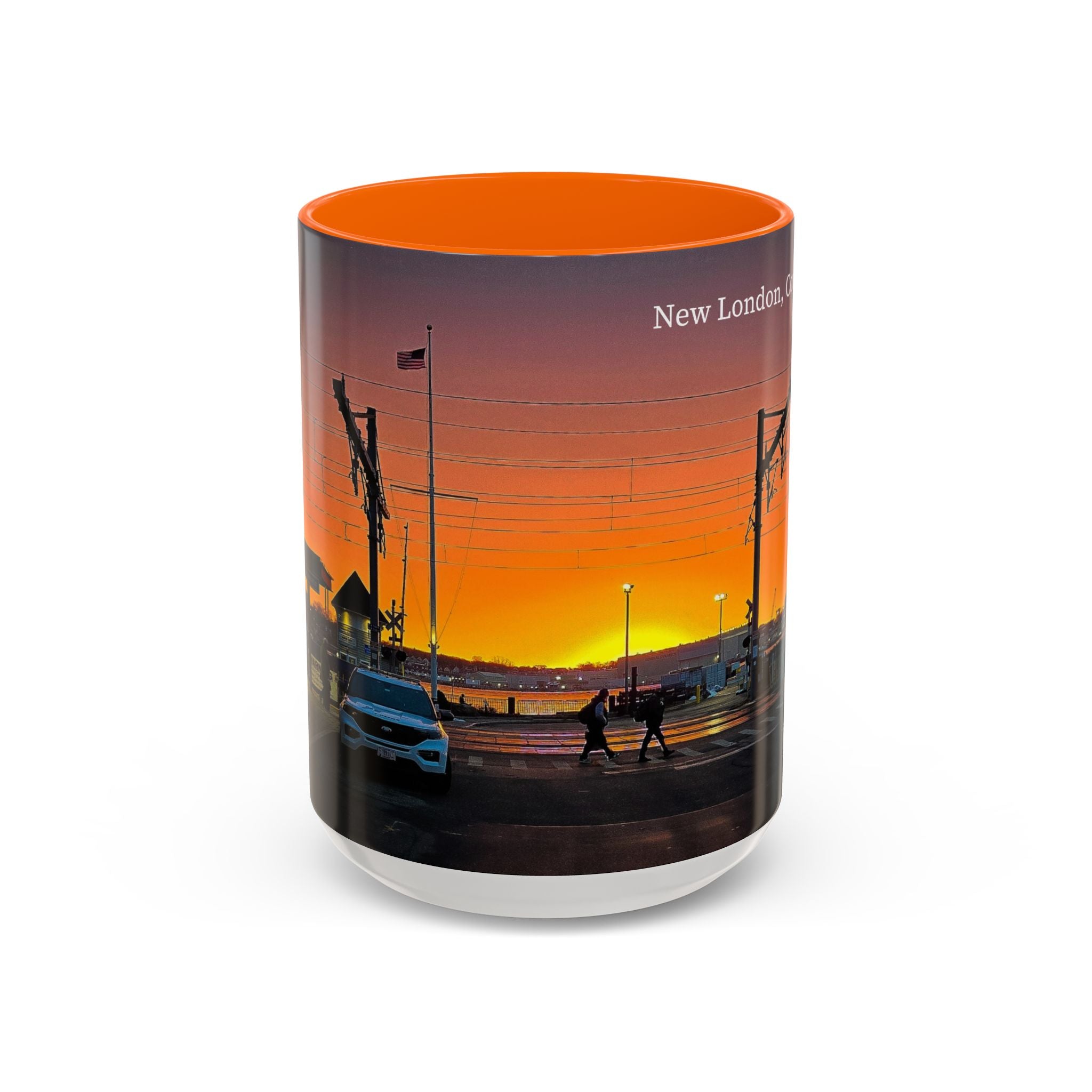 New London Train Station Connecticut Sunrise Coffee Mug — Harbor Skyline Accent Mug (11/15 oz)