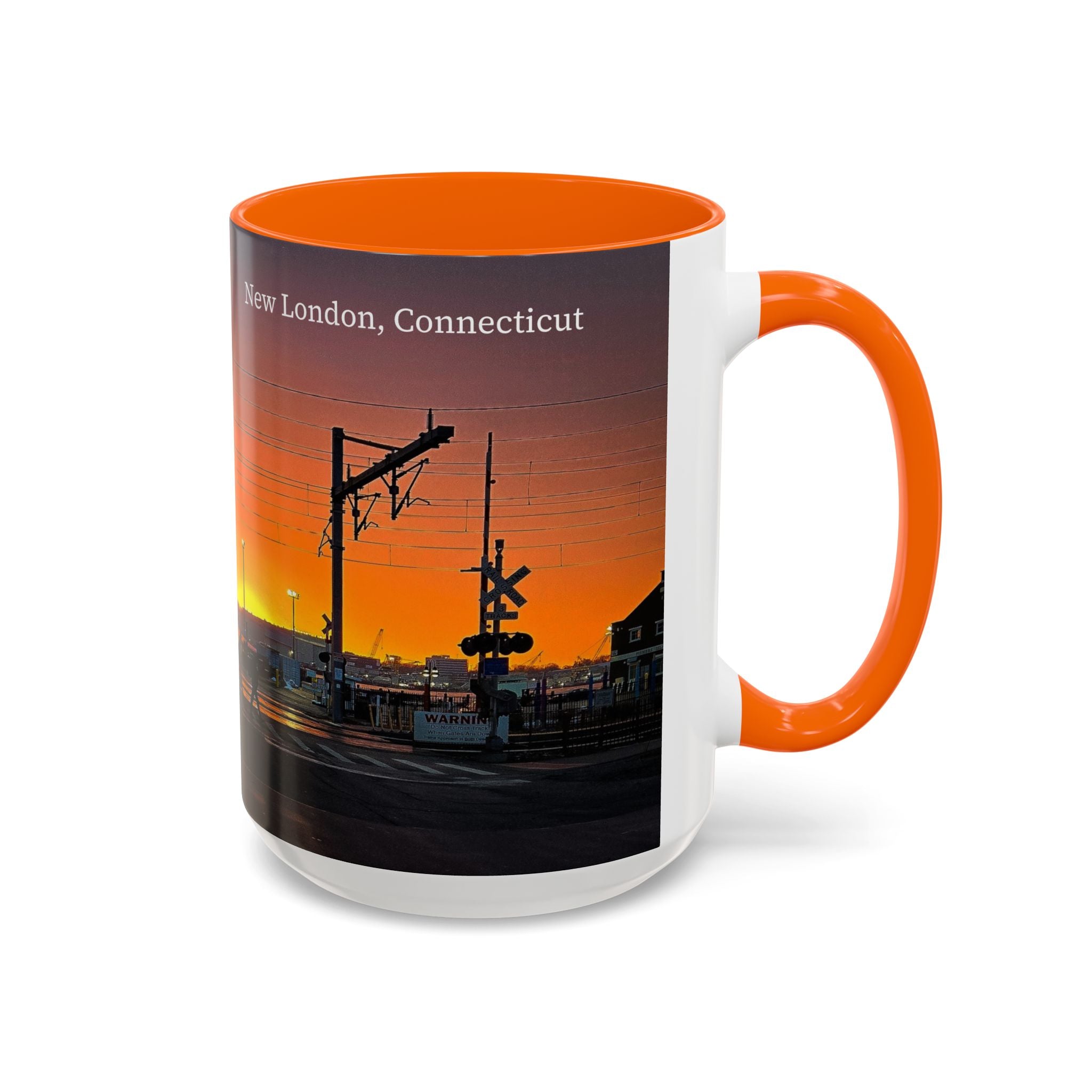 New London Train Station Connecticut Sunrise Coffee Mug — Harbor Skyline Accent Mug (11/15 oz)