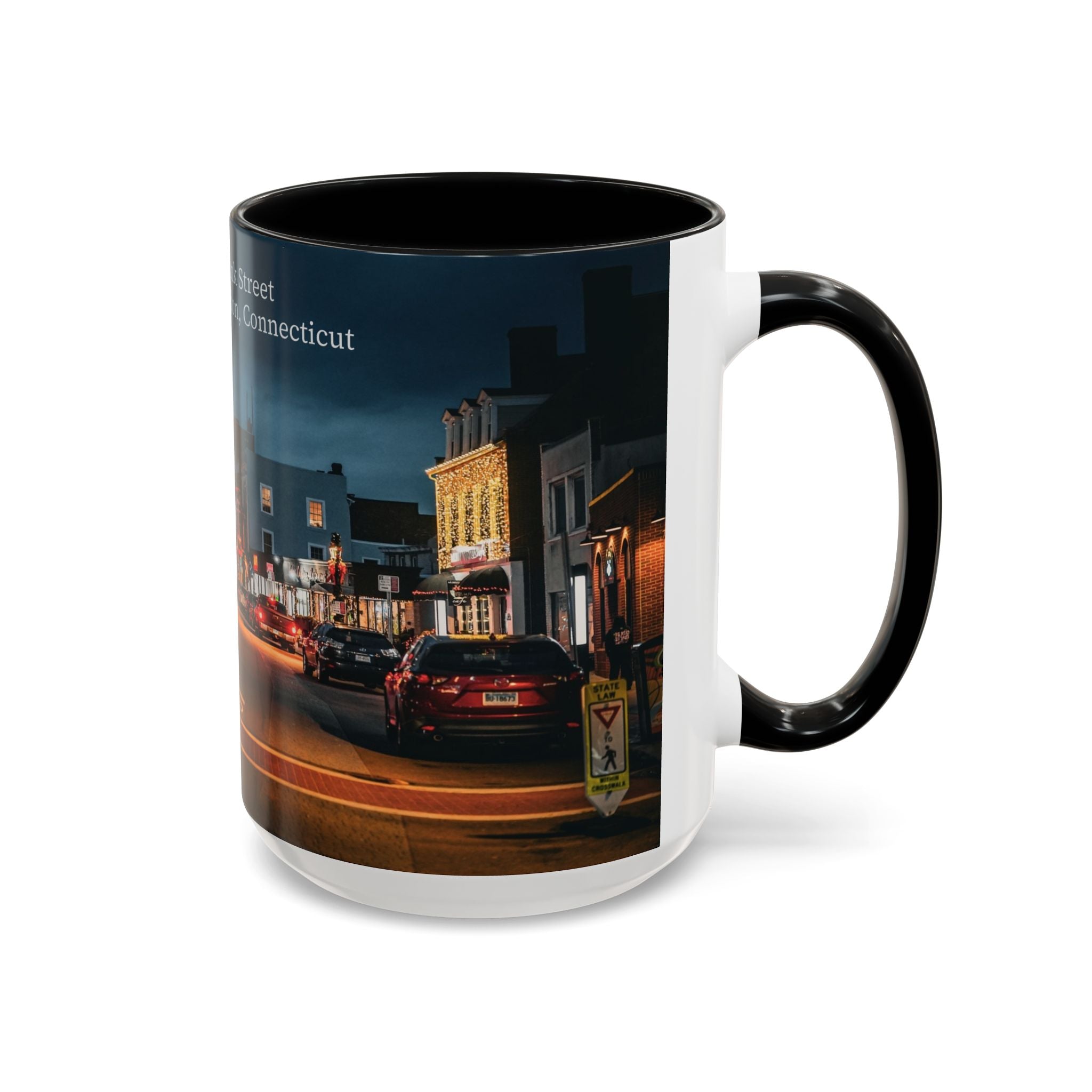 Bank Street New London Bank Street Night Café Accent Coffee Mug — Vintage Main Street Evening Photo (11/15oz)