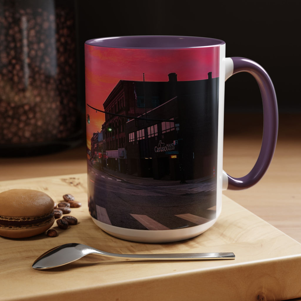 New London Eugene Oneil Sunrise Main Coffee Mug — Colorful Downtown Scenic Ceramic Mug (11oz/15oz)