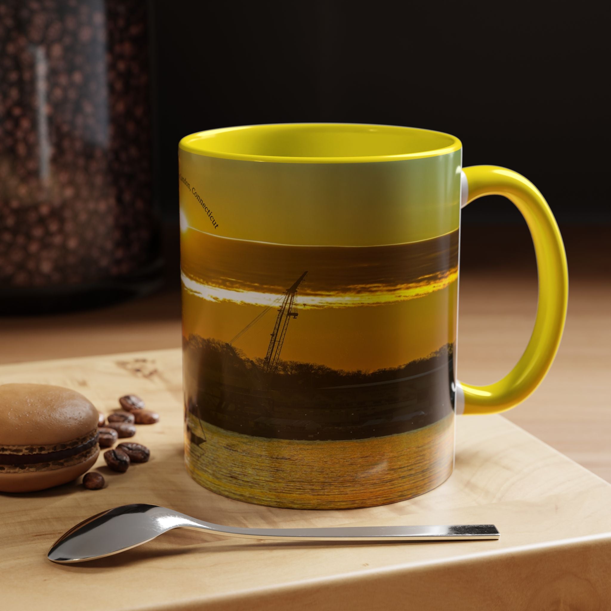 Thames River - New London, Connecticut Accent Coffee Mug — Golden Boat Sunrise Photography (11/15 oz)