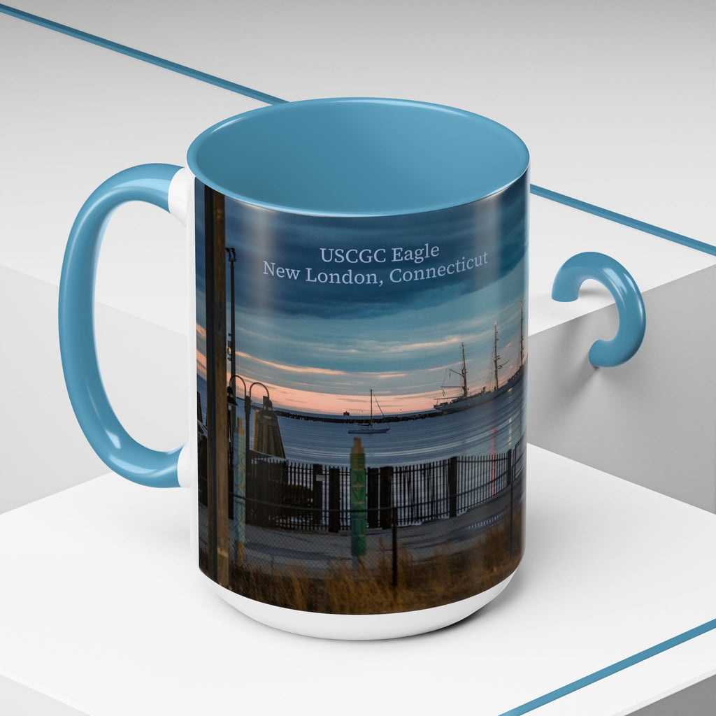 USCGC Eagle New London Connecticut Harbor Sunset Accent Coffee Mug — Scenic Waterfront Photo Mug (11/15oz)