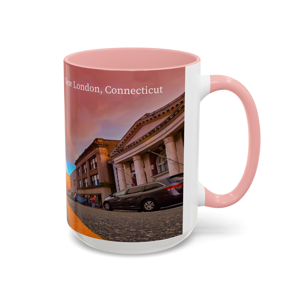New London State Street Rainbow Coffee Mug — Scenic City Street Photo Accent Mug (11/15oz)