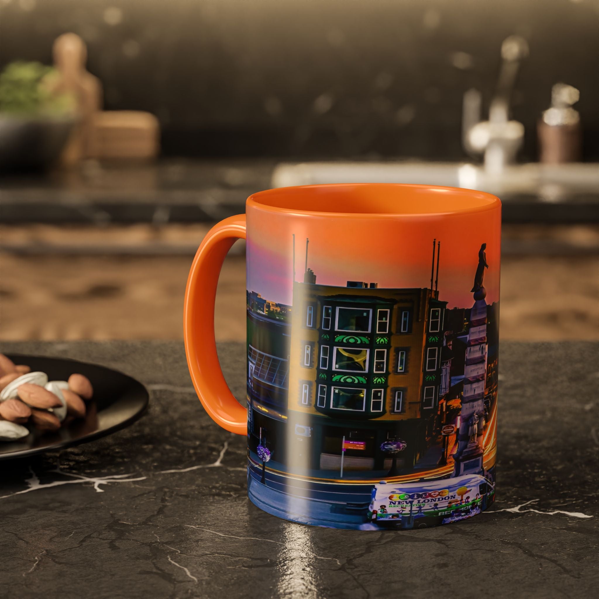 New London Soldiers & Sailors Monument Sunset Mug — Vibrant Downtown Photo Coffee Cup (11oz/15oz)