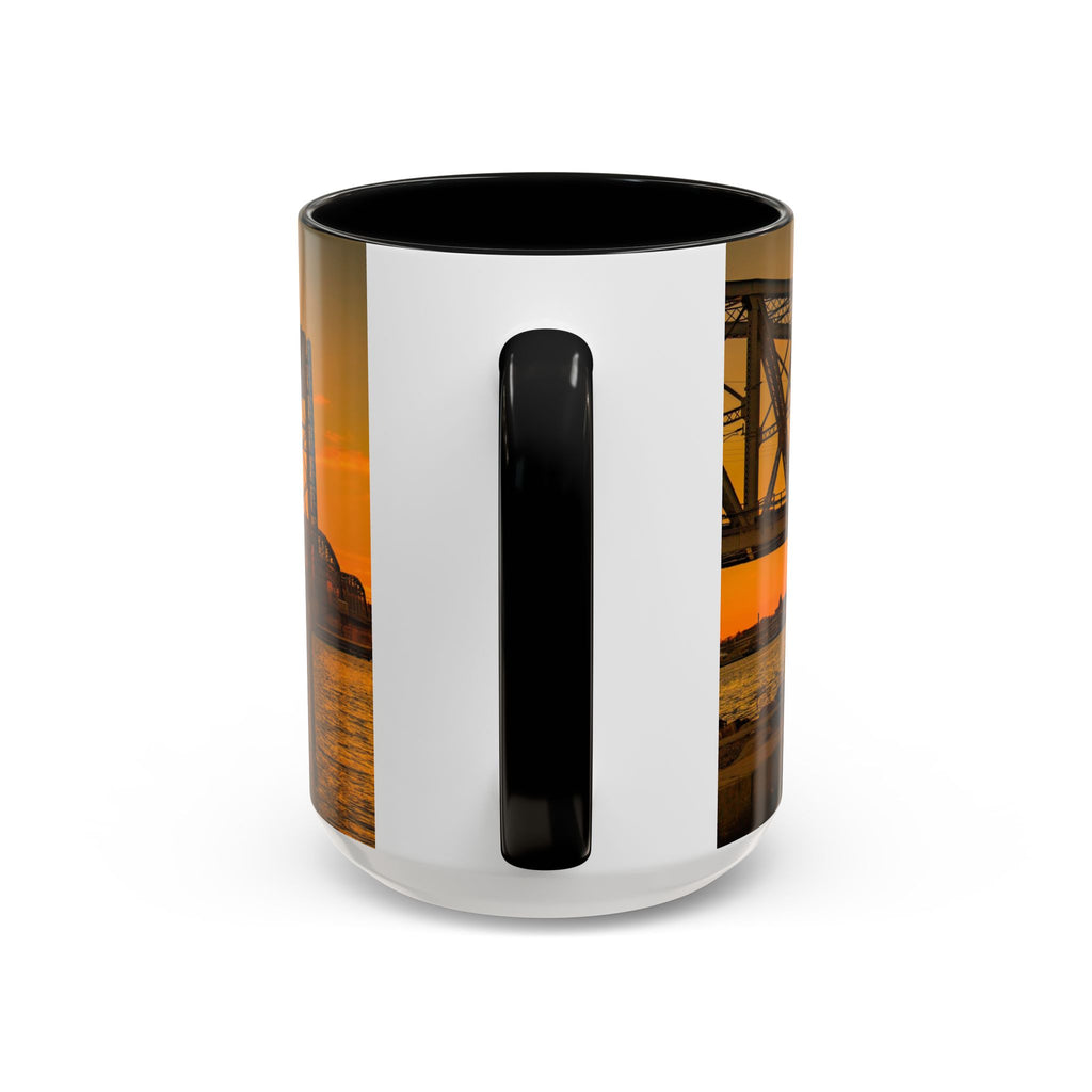 Gold Star Memorial Bridge - New London Sunset Accent Coffee Mug — Scenic Waterfront Sunrise Ceramic Mug (11/15oz)