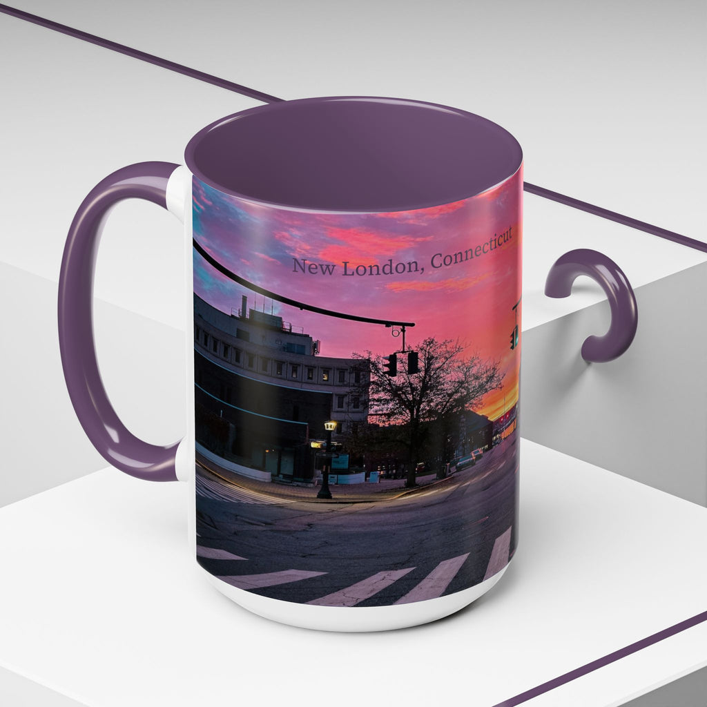 New London Eugene Oneil Sunrise Main Coffee Mug — Colorful Downtown Scenic Ceramic Mug (11oz/15oz)