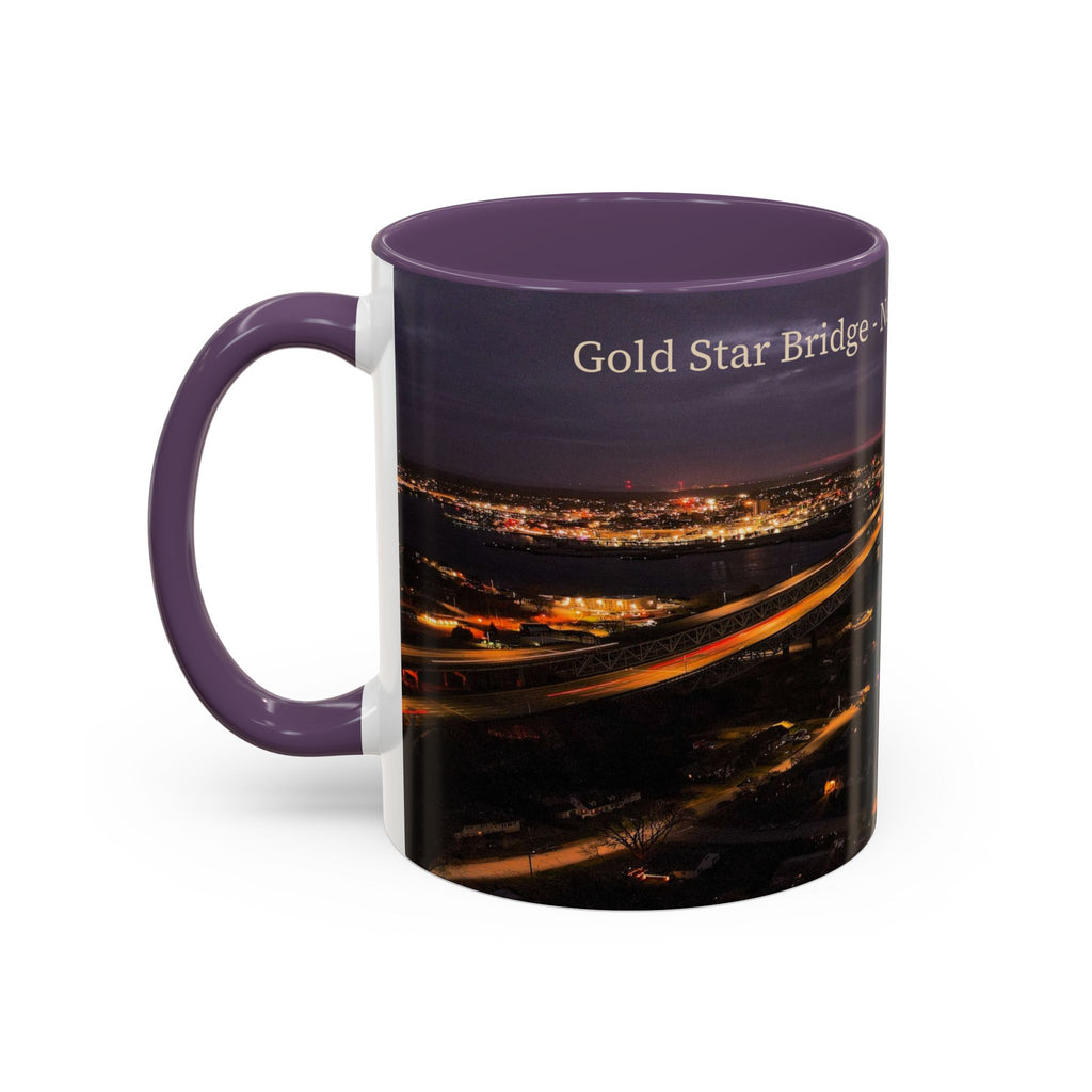 Gold Star Bridge New London Connecticut Nightscape Coffee Mug – Scenic River & Bridge Night Lights (11/15oz)