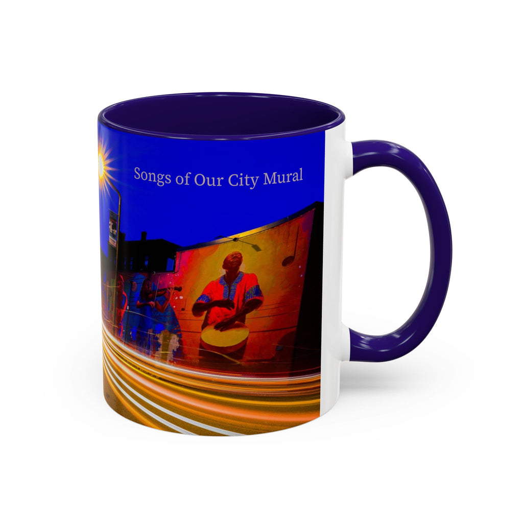 Songs of Our City Mural New London City Nightscape Coffee Mug — Colorful Long-Exposure Street Art (11oz, 15oz)