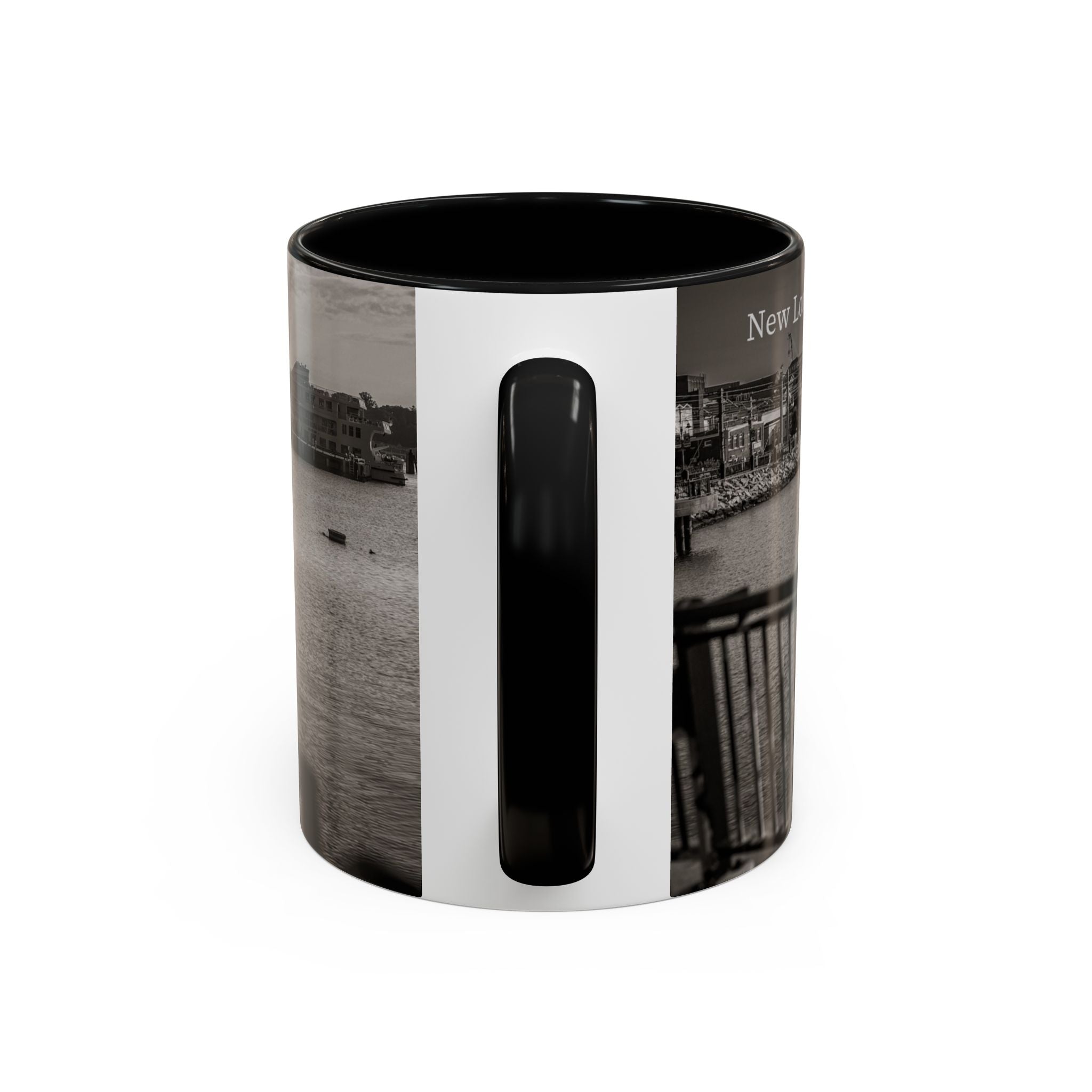 New London Thames River Photo Accent Coffee Mug – Black & White Waterfront Scene (11/15 oz)
