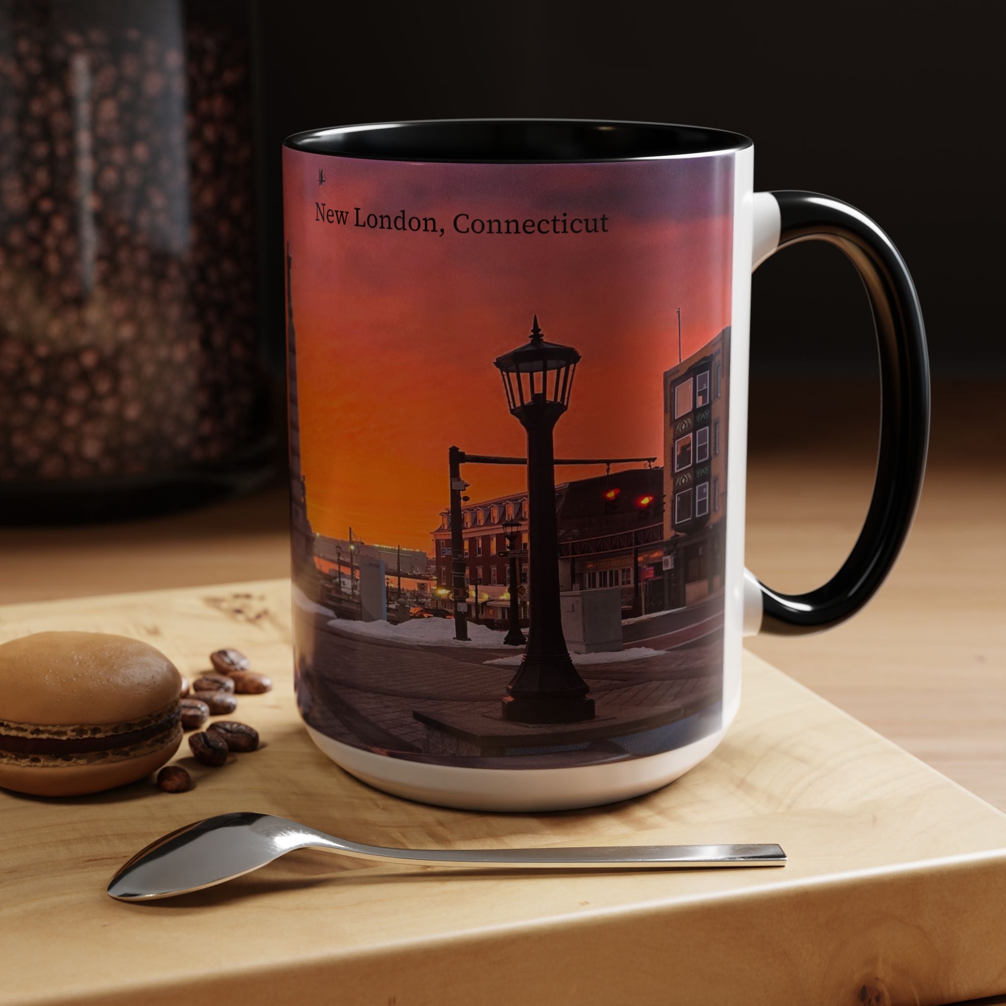 Soldiers and Sailors Monument New London Sunrise Coffee Mug — Scenic Downtown Monument Sunset Accent Mug (11/15oz)