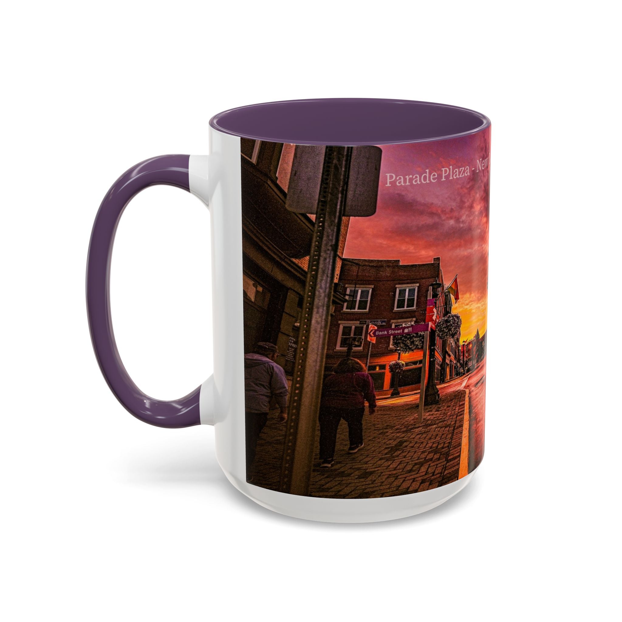 Parade Plaza New London Sunset Town Accent Coffee Mug (11/15oz) — Vibrant Urban Sunset Ceramic Mug