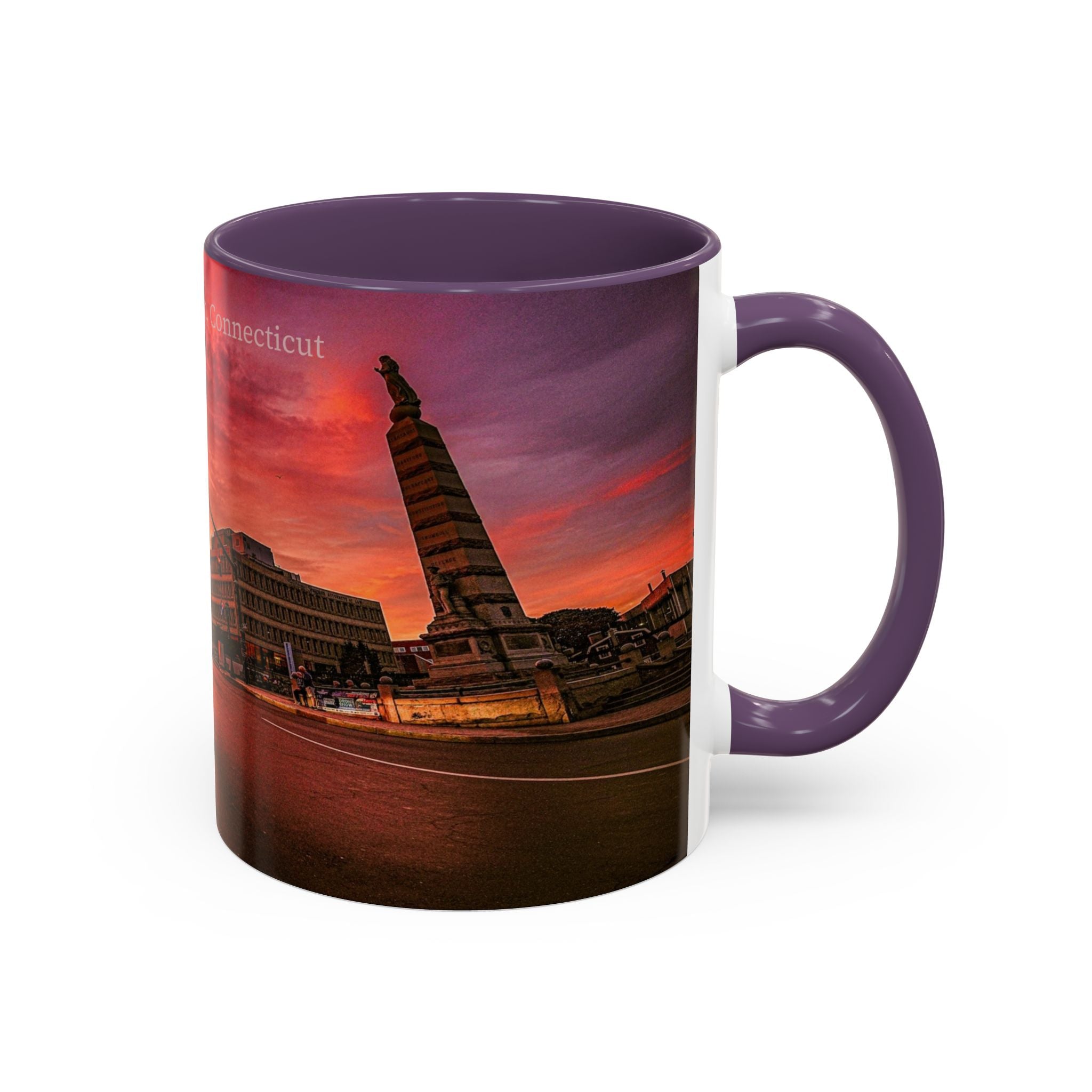 Parade Plaza New London Sunset Town Accent Coffee Mug (11/15oz) — Vibrant Urban Sunset Ceramic Mug