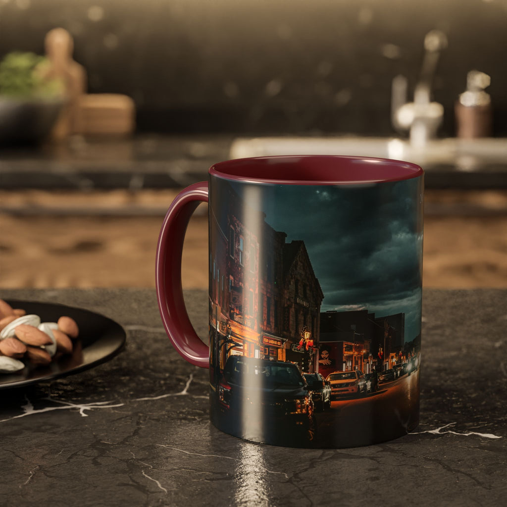 Bank Street New London, Connecticut Nightscape Mug — Scenic City Street Coffee Cup (11oz, 15oz)