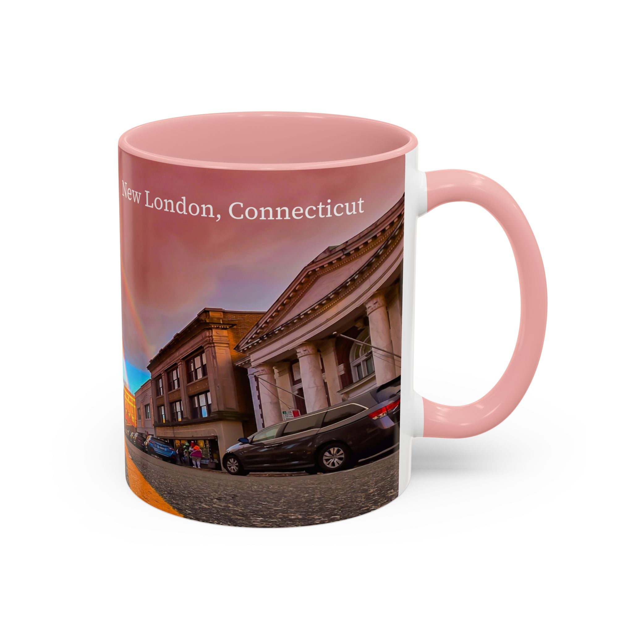 New London State Street Rainbow Coffee Mug — Scenic City Street Photo Accent Mug (11/15oz)