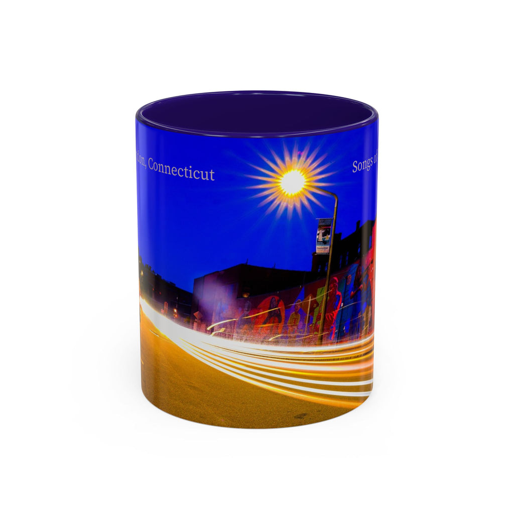 Songs of Our City Mural New London City Nightscape Coffee Mug — Colorful Long-Exposure Street Art (11oz, 15oz)