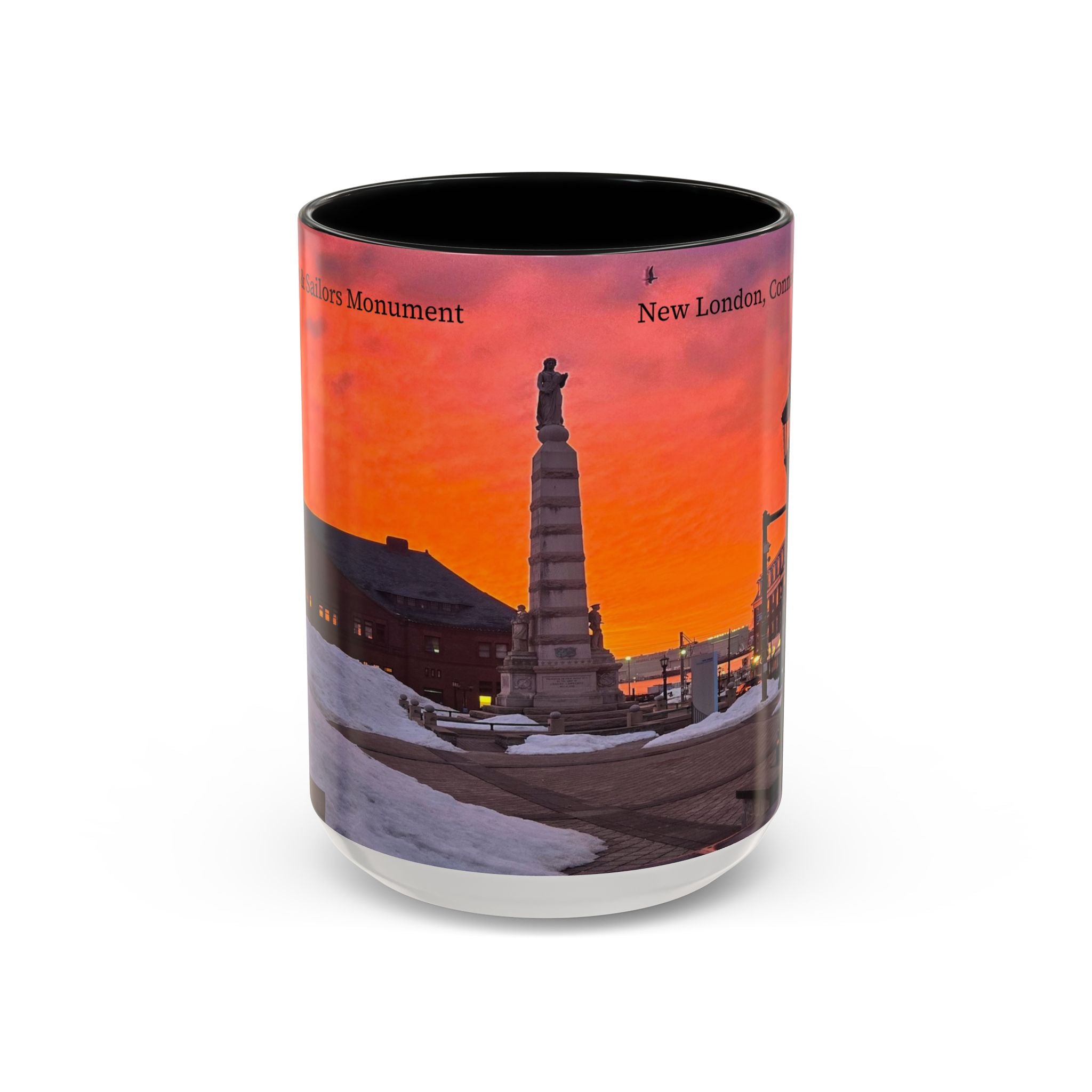 Soldiers and Sailors Monument New London Sunrise Coffee Mug — Scenic Downtown Monument Sunset Accent Mug (11/15oz)