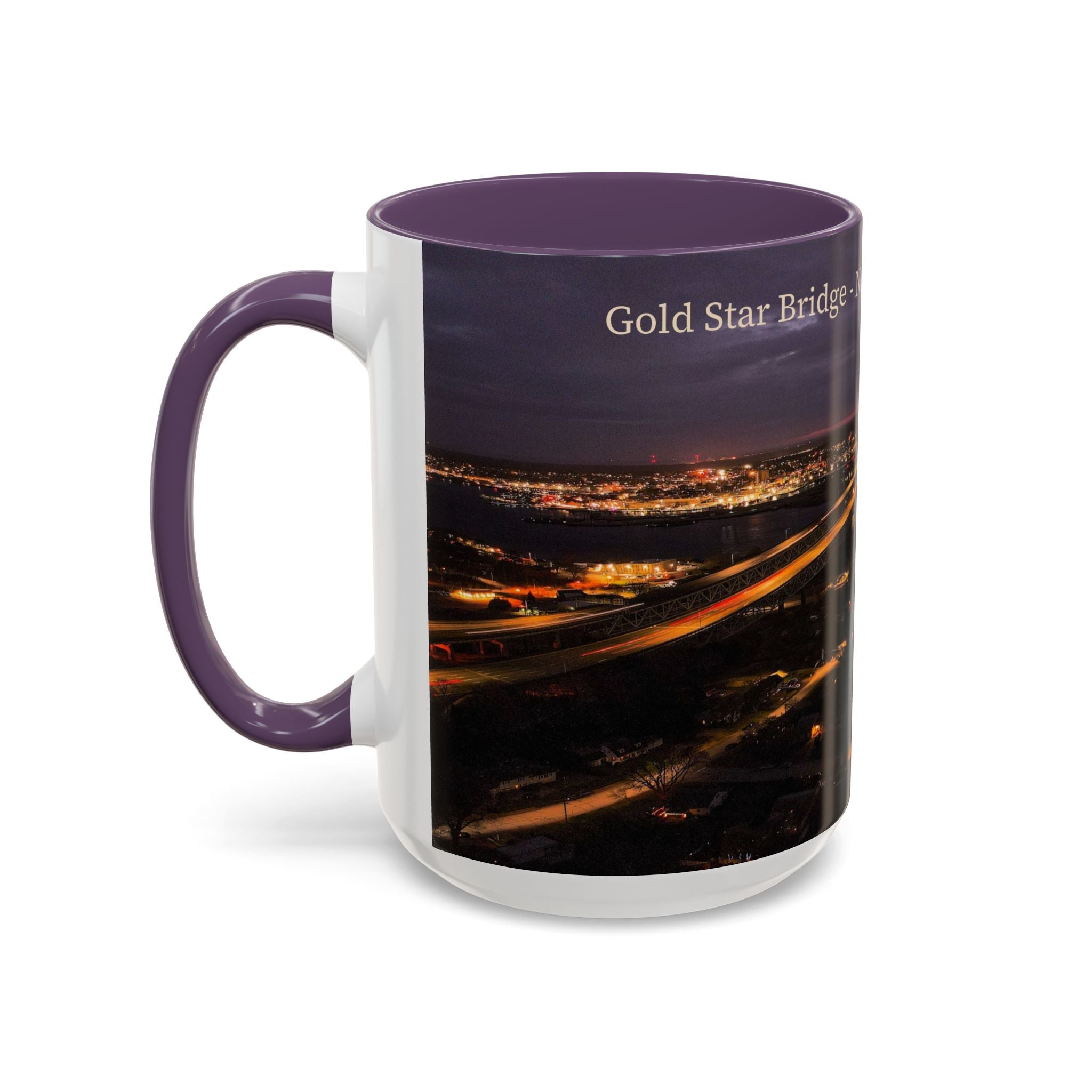 Gold Star Bridge New London Connecticut Nightscape Coffee Mug – Scenic River & Bridge Night Lights (11/15oz)
