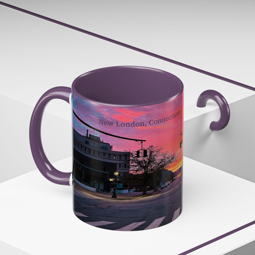 New London Eugene Oneil Sunrise Main Coffee Mug — Colorful Downtown Scenic Ceramic Mug (11oz/15oz)