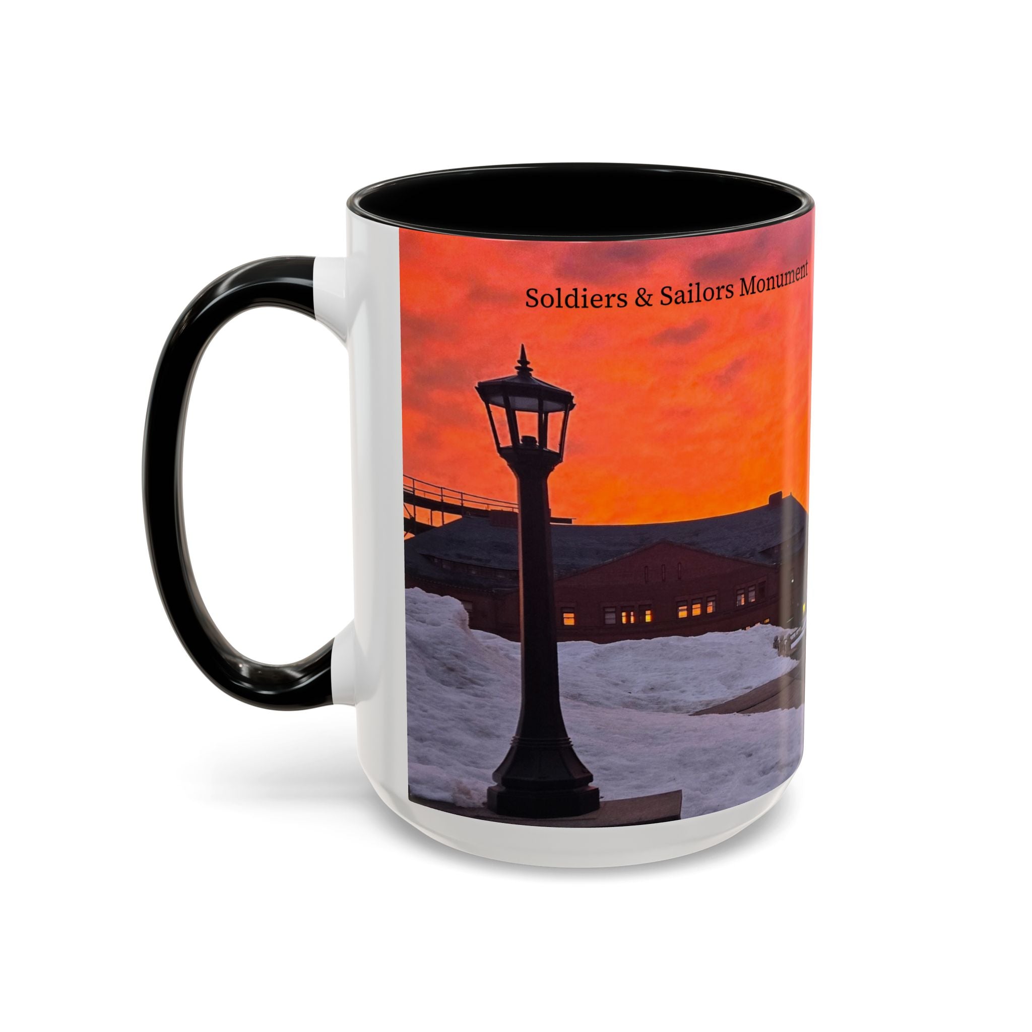 Soldiers and Sailors Monument New London Sunrise Coffee Mug — Scenic Downtown Monument Sunset Accent Mug (11/15oz)
