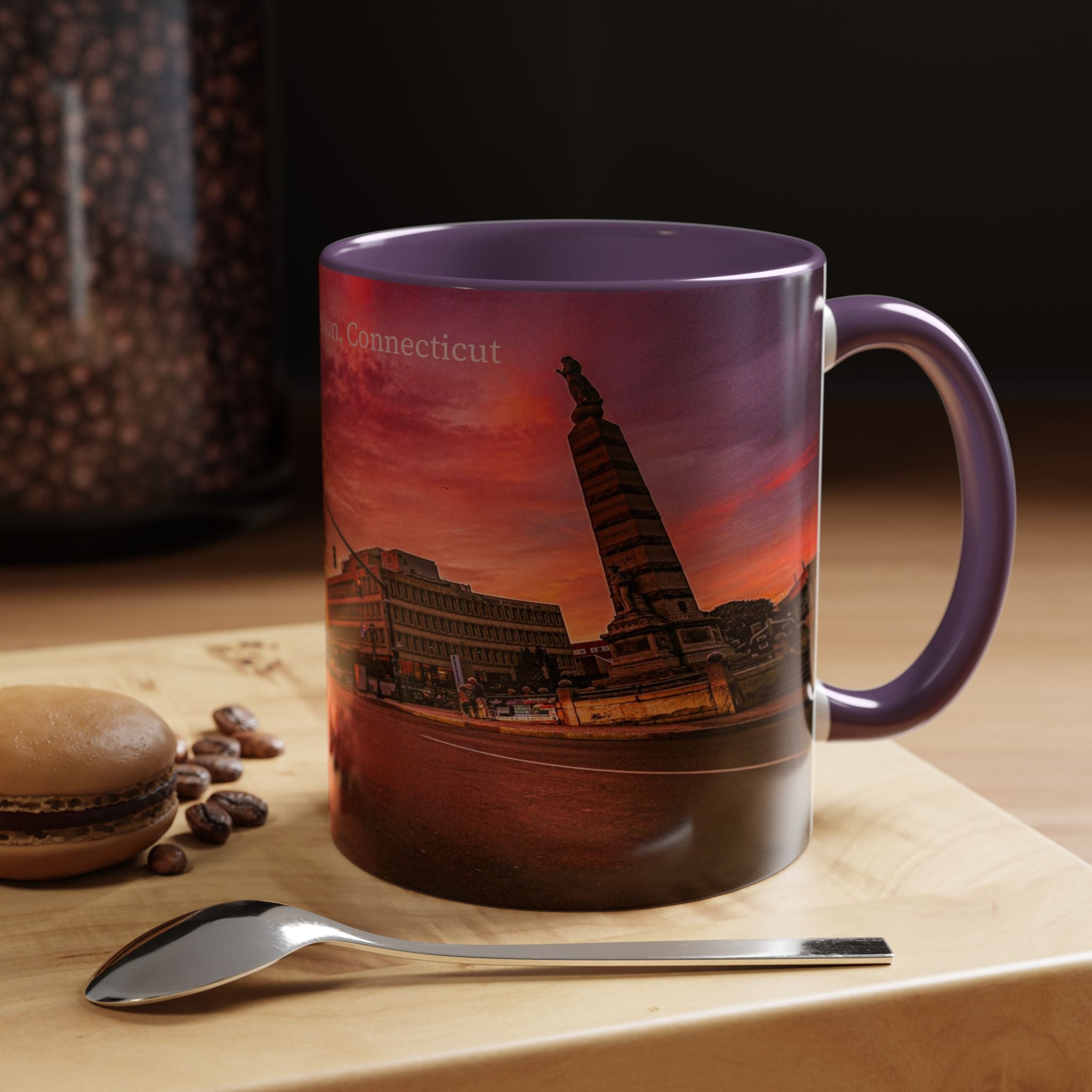 Parade Plaza New London Sunset Town Accent Coffee Mug (11/15oz) — Vibrant Urban Sunset Ceramic Mug