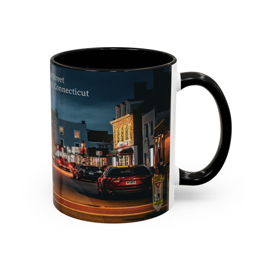Bank Street New London Bank Street Night Café Accent Coffee Mug — Vintage Main Street Evening Photo (11/15oz)