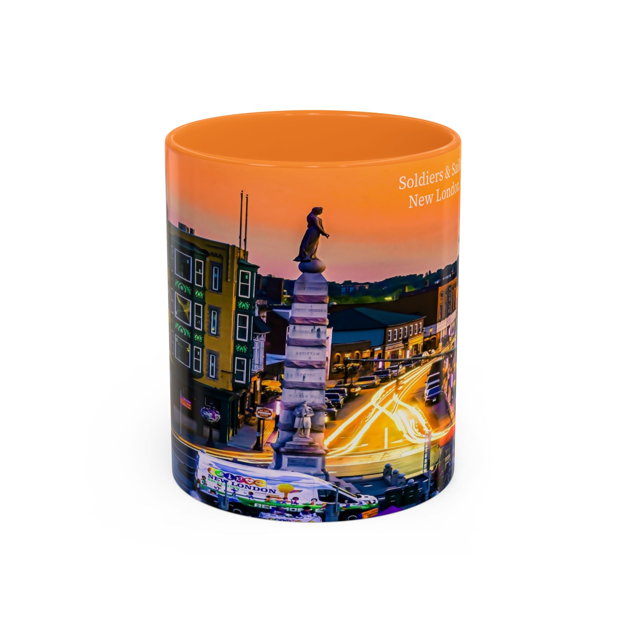 New London Soldiers & Sailors Monument Sunset Mug — Vibrant Downtown Photo Coffee Cup (11oz/15oz)